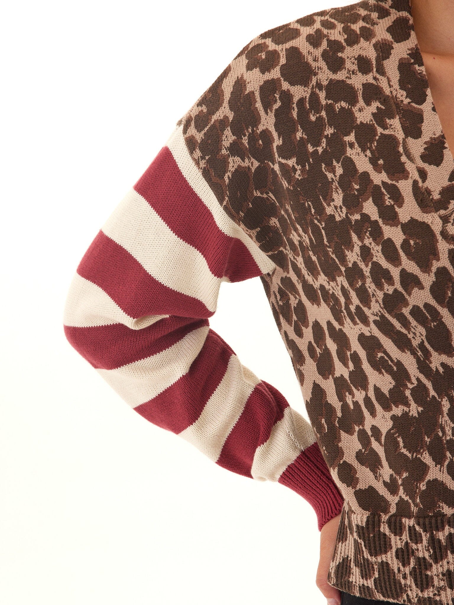 Cicely Print Stripe Mix Sweater Knit Cardigan – Button Front Layer