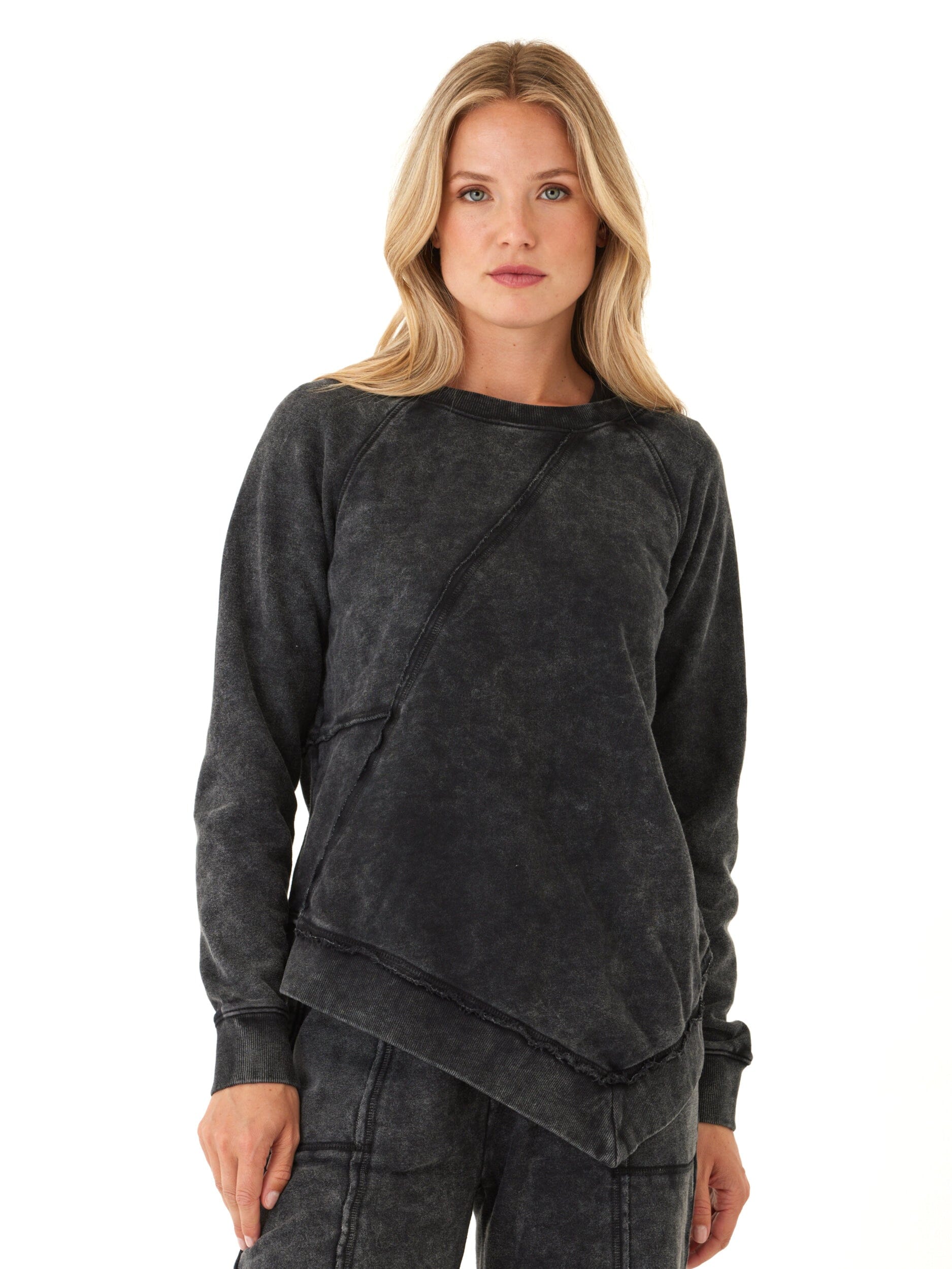 Mineral Wash Asymmetrical Terry Pullover Women's Relaxed Sweatshirt