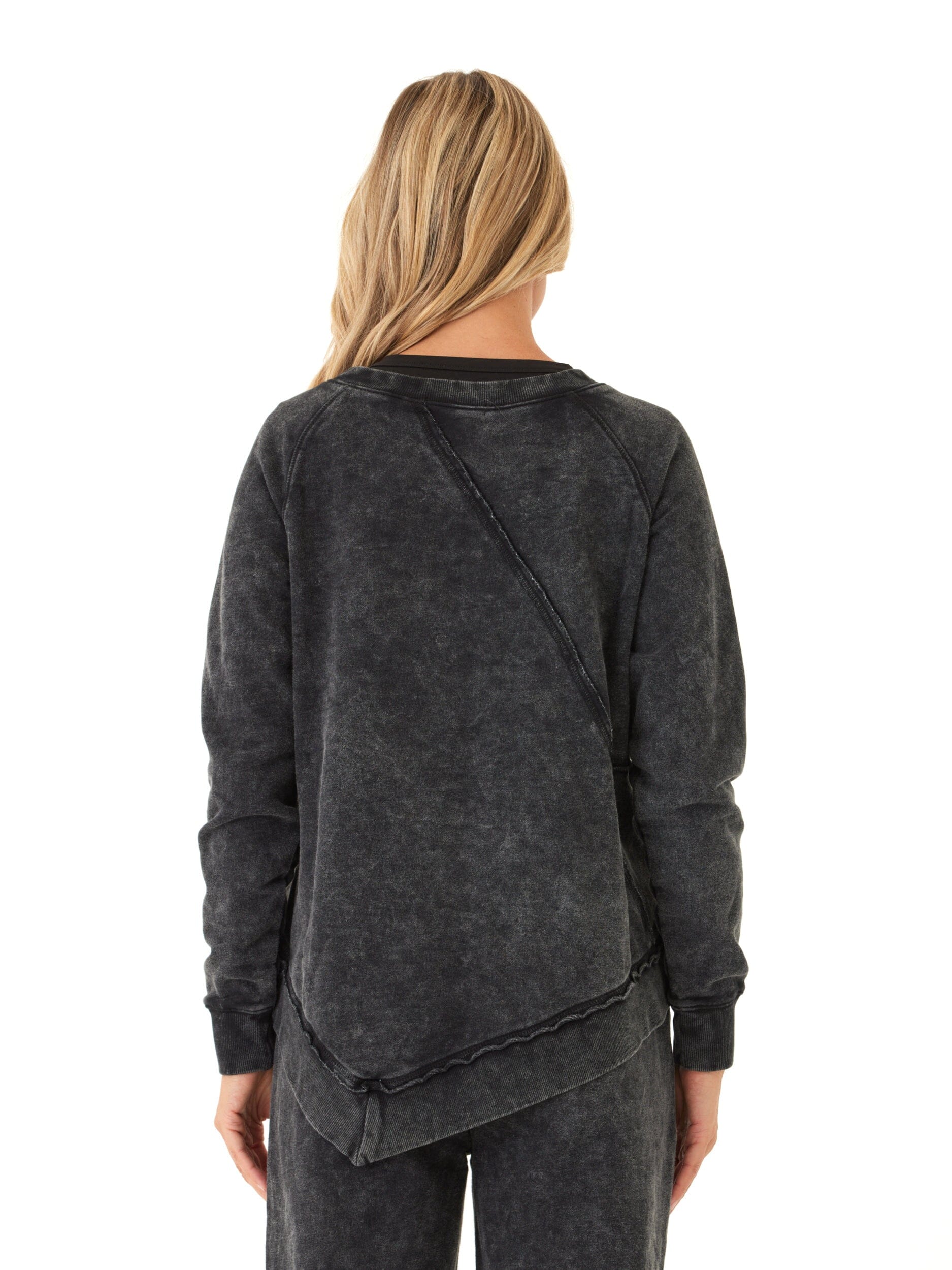 Mineral Wash Asymmetrical Terry Pullover Women's Relaxed Sweatshirt