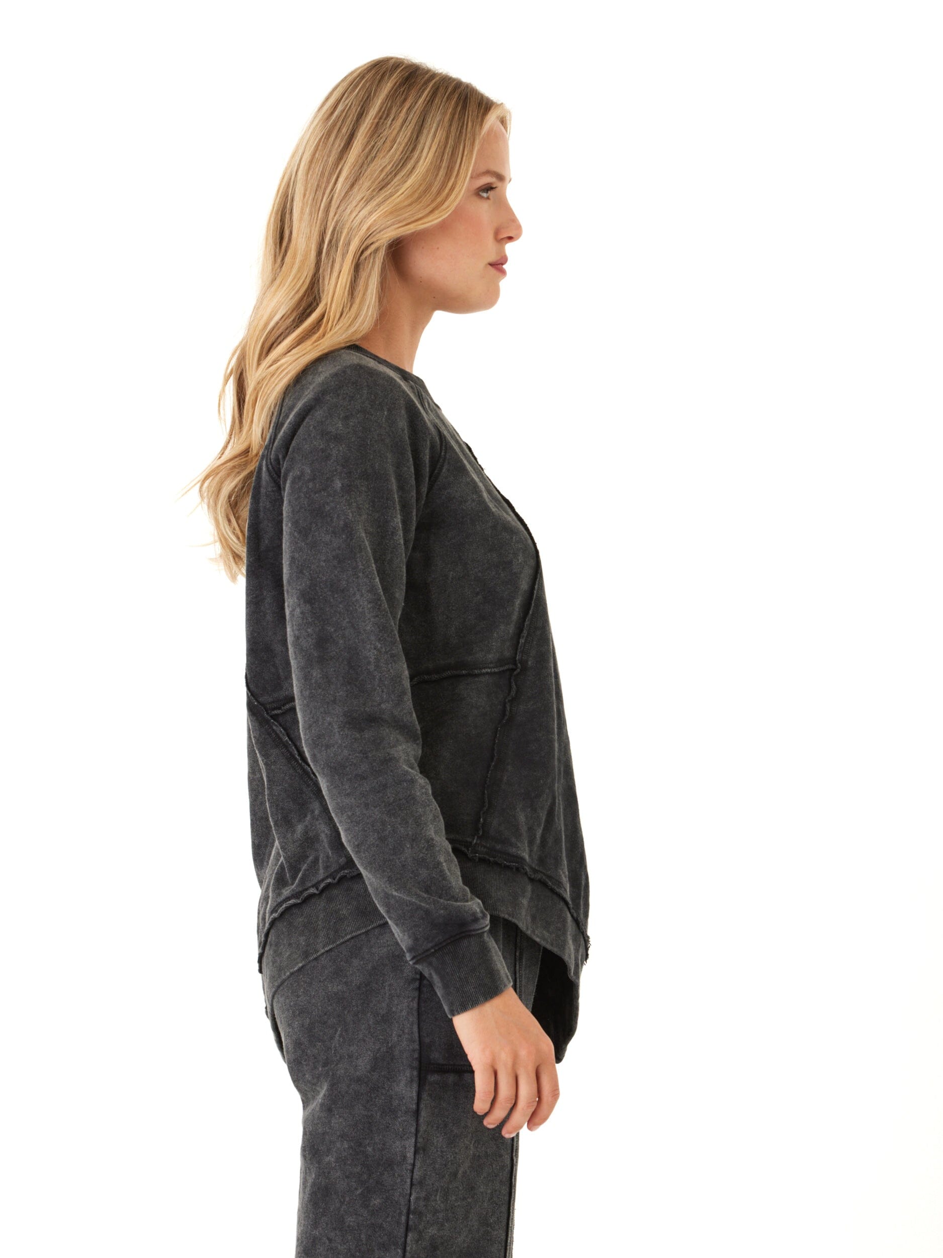 Mineral Wash Asymmetrical Terry Pullover Women's Relaxed Sweatshirt