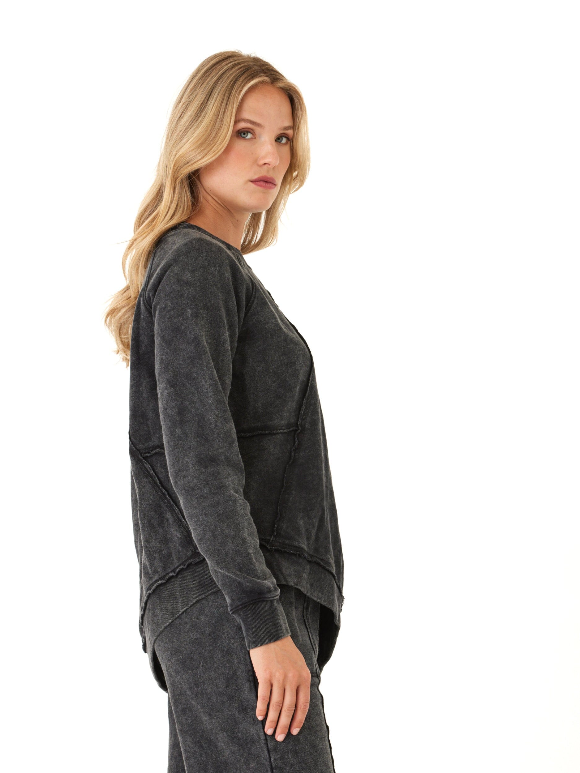 Mineral Wash Asymmetrical Terry Pullover Women's Relaxed Sweatshirt