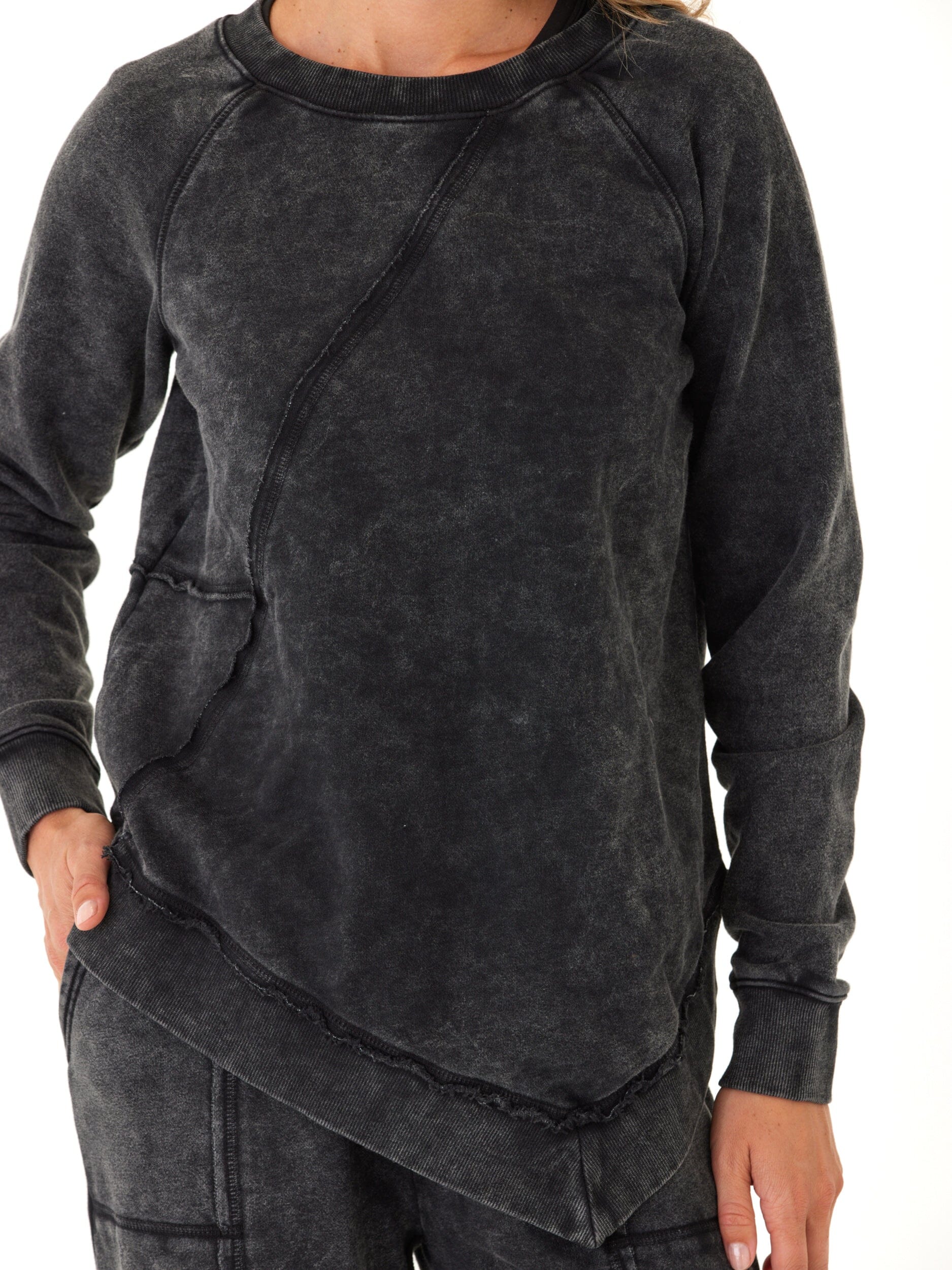 Mineral Wash Asymmetrical Terry Pullover Women's Relaxed Sweatshirt