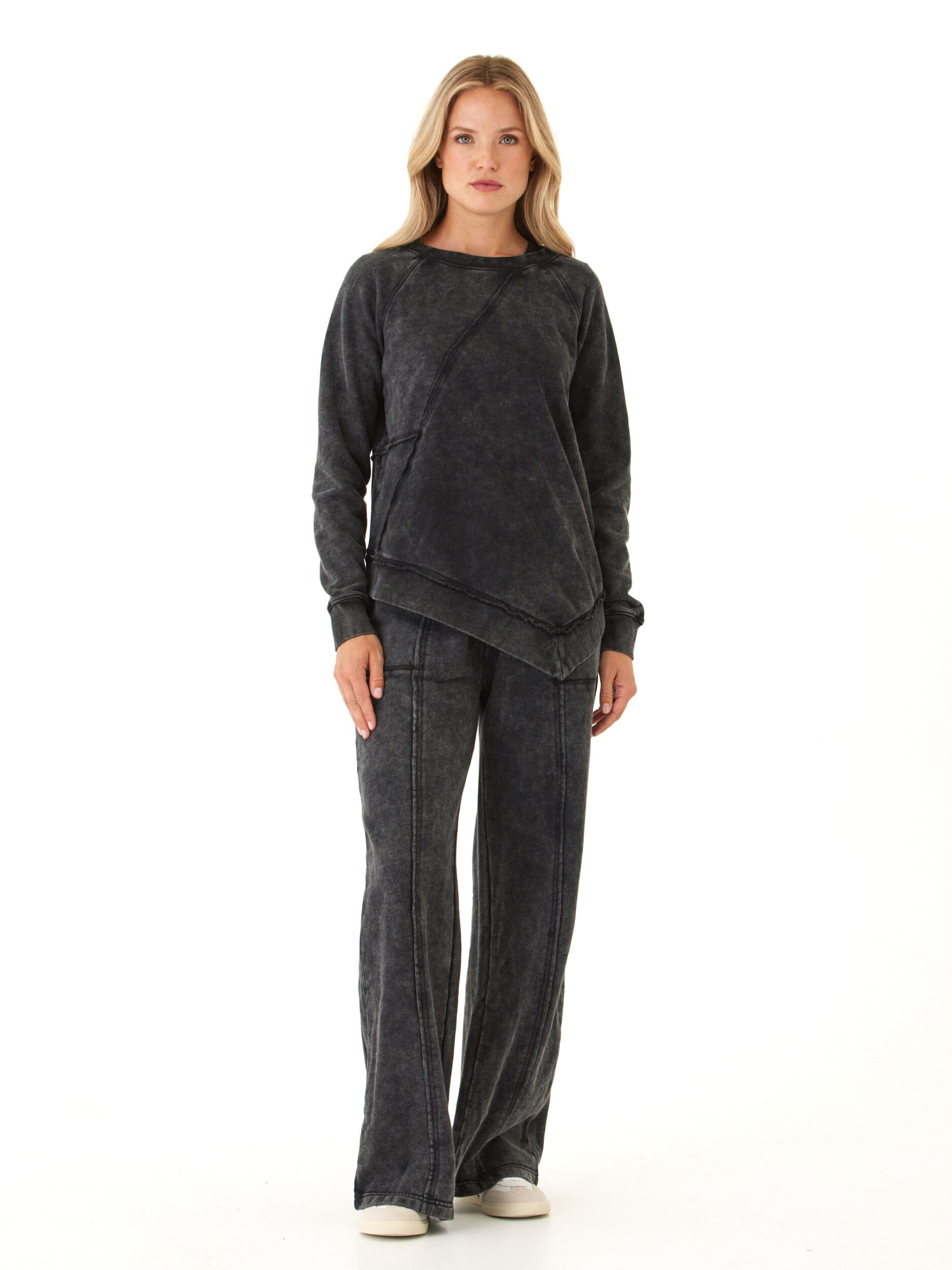 Hester Mineral Wash Wide Leg Terry Pants High Rise Relaxed Fit