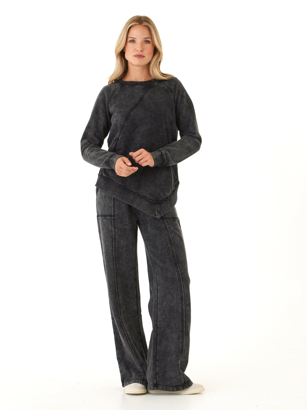 Mineral Wash Asymmetrical Terry Pullover Women's Relaxed Sweatshirt
