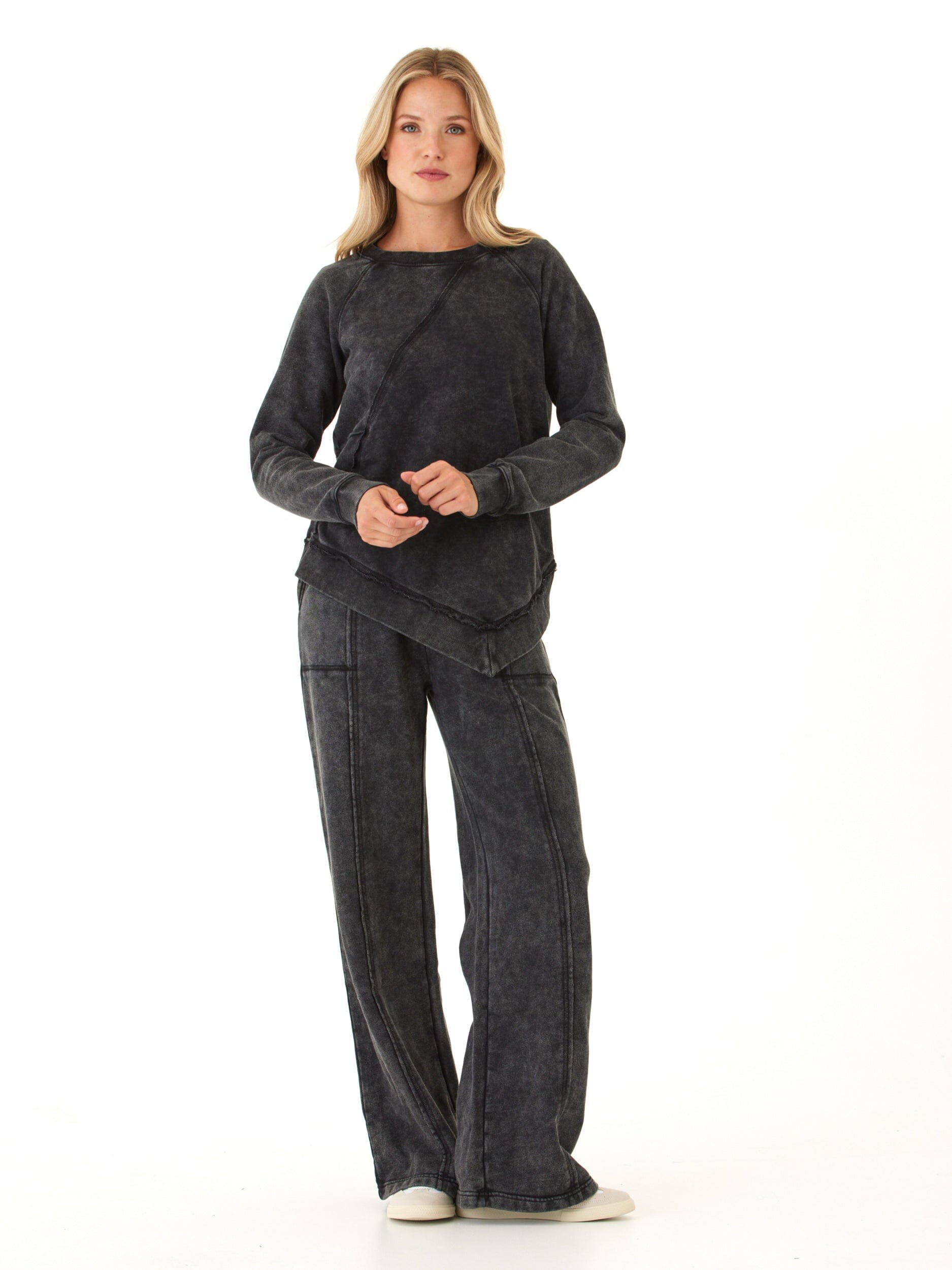 Mineral Wash Asymmetrical Terry Pullover Women's Relaxed Sweatshirt