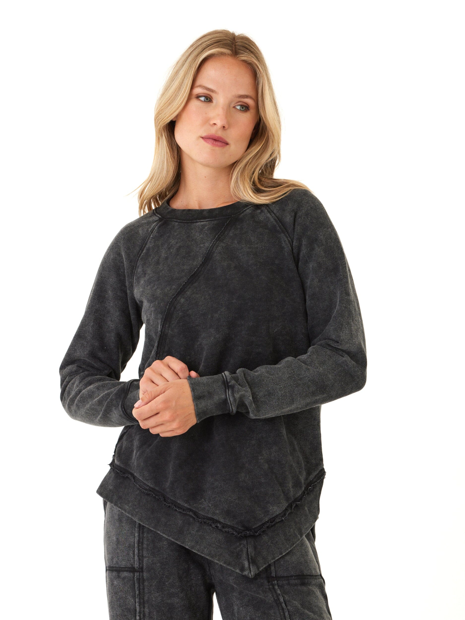Mineral Wash Asymmetrical Terry Pullover Women's Relaxed Sweatshirt