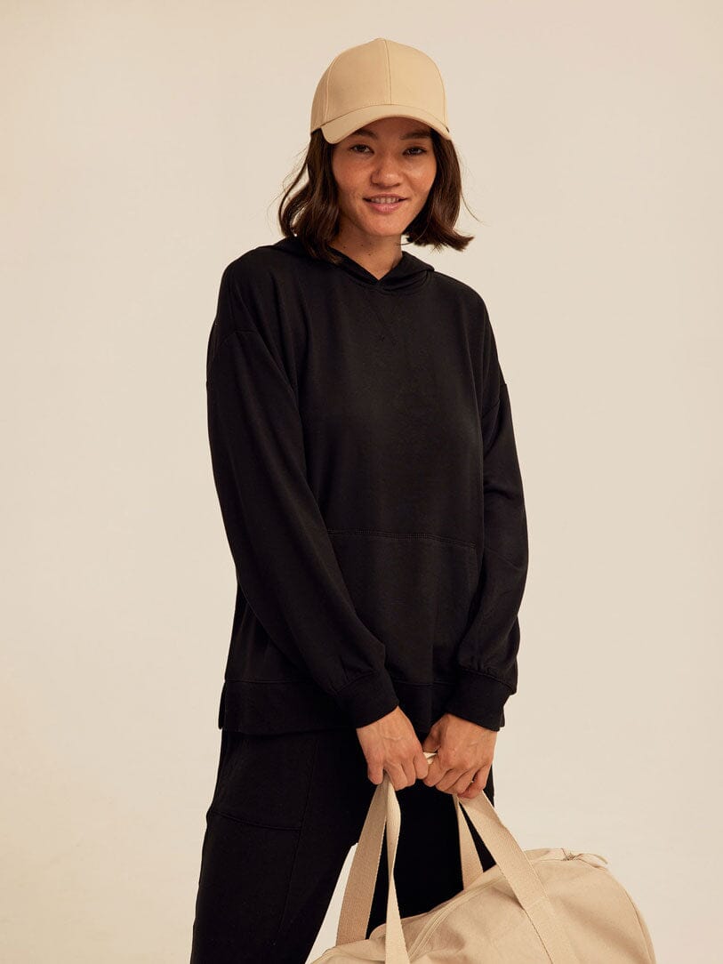 Black Sylvie modal terry oversized pullover hoodie for women