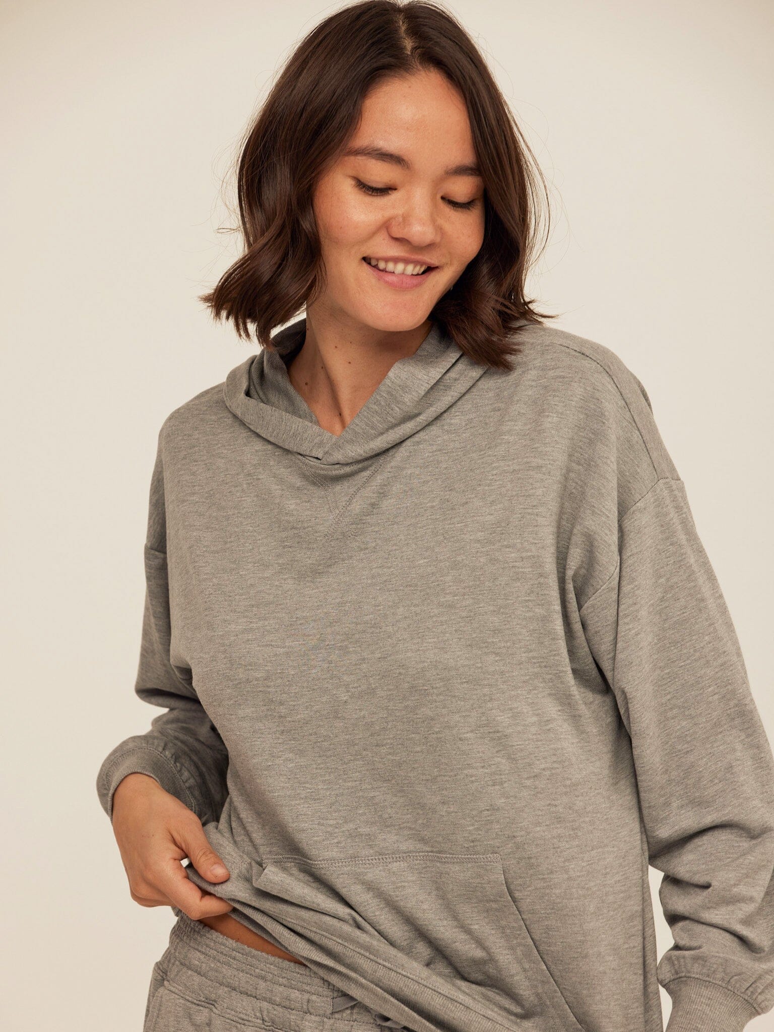 Sylvie Modal Terry Oversized Pullover Hoodie with a soft texture and relaxed draped fit.