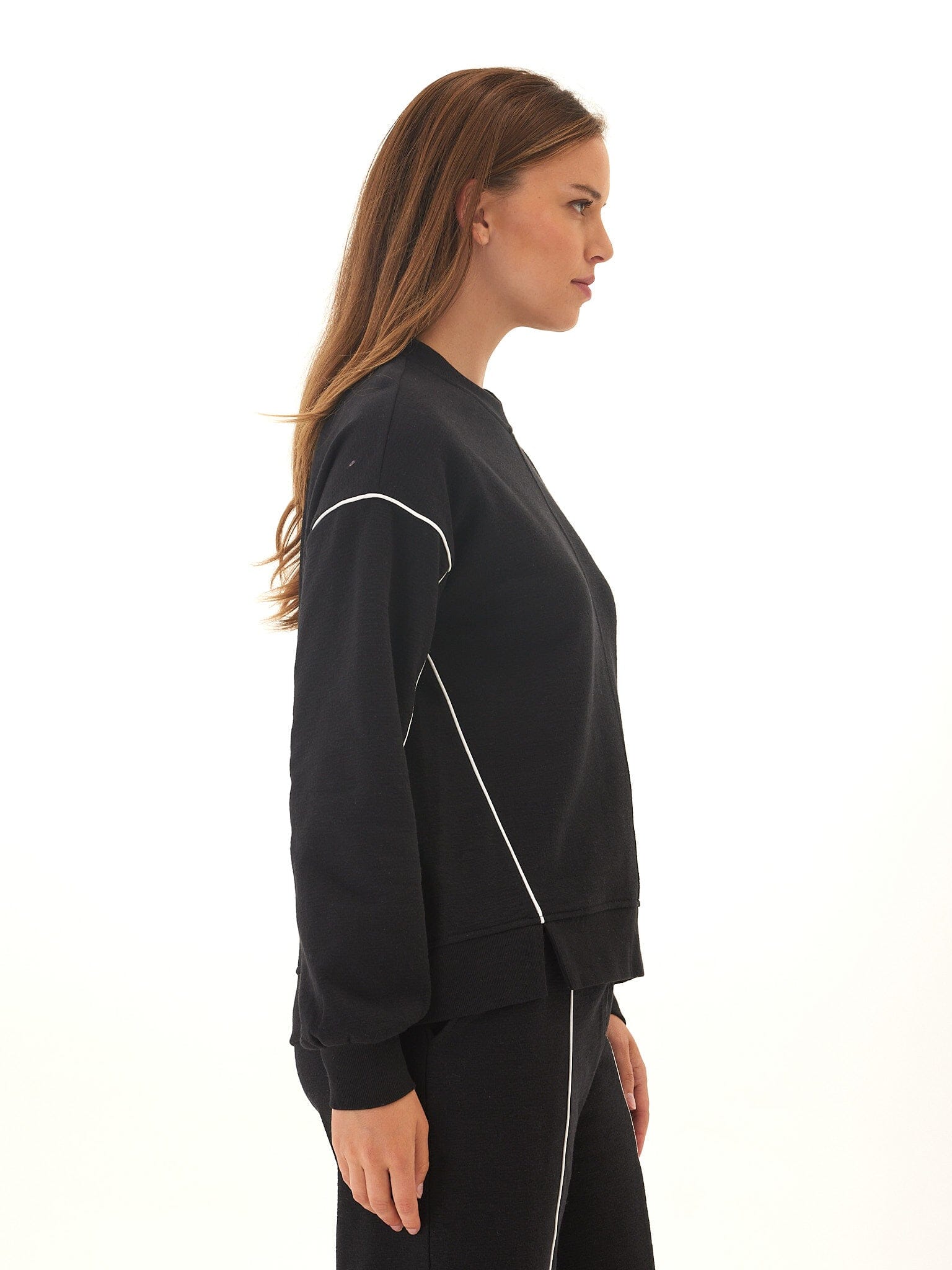 Kiesha Slub Terry Piping Detail Crew Neck Pullover
