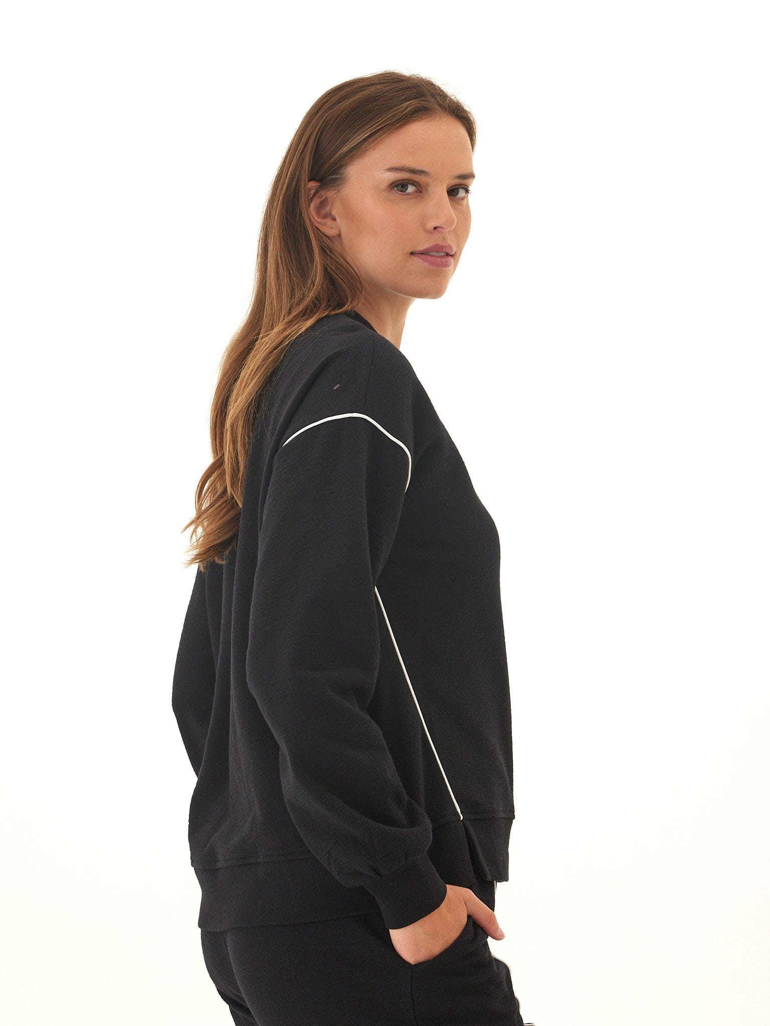 Kiesha Slub Terry Piping Detail Crew Neck Pullover