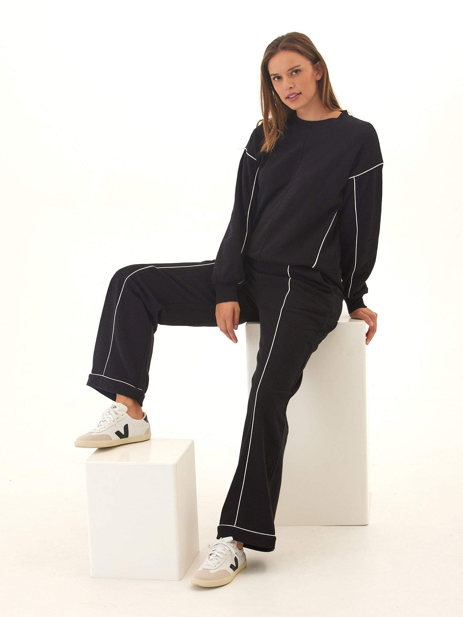 Kiesha Slub Terry Piping Detail Crew Neck Pullover