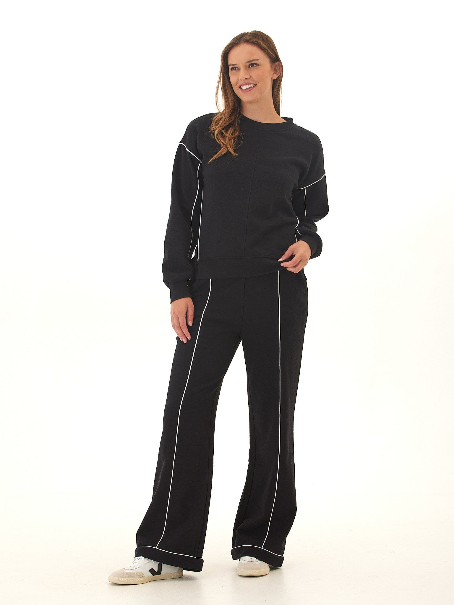 Kiesha Slub Terry Piping Detail Crew Neck Pullover