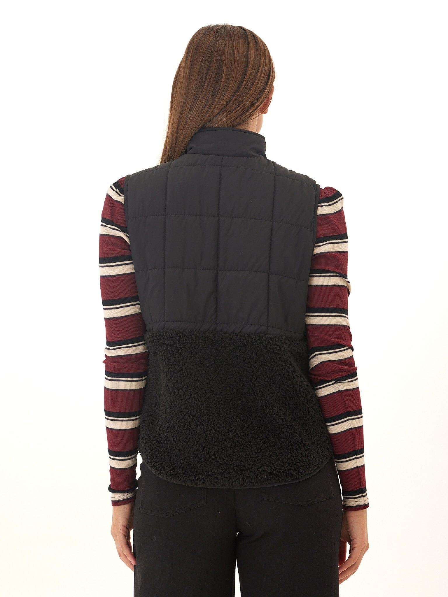 Janey Puffer Sherpa Mix Quilted Vest with High Stand Collar