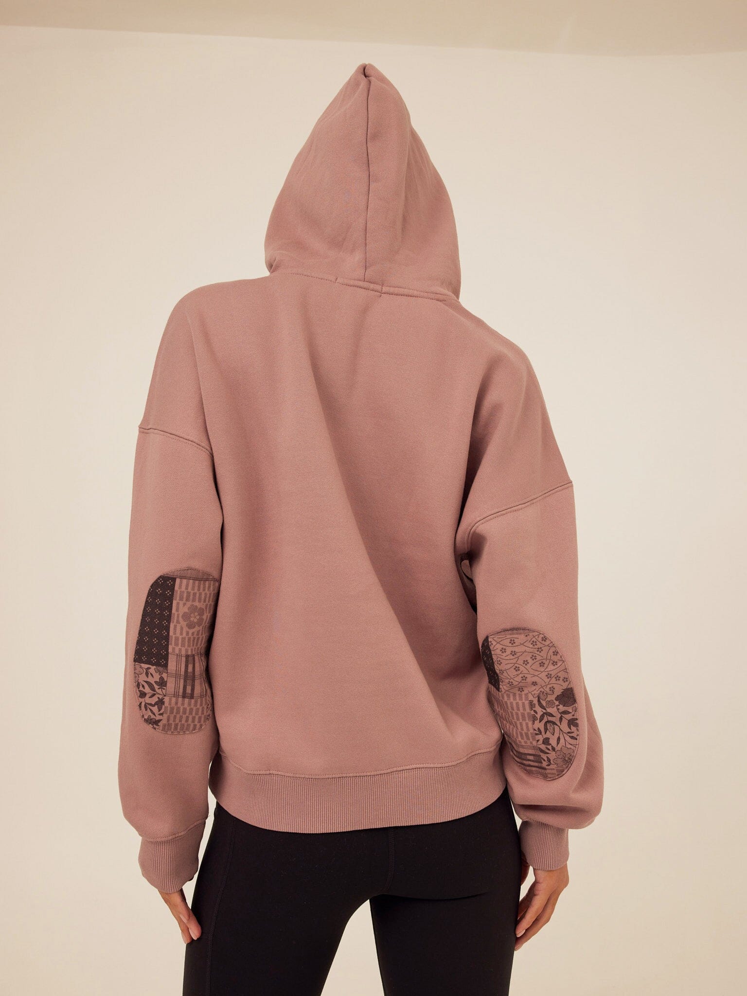 Marcellina Vintage Wash Fleece Hoodie with Patchwork Elbow Details