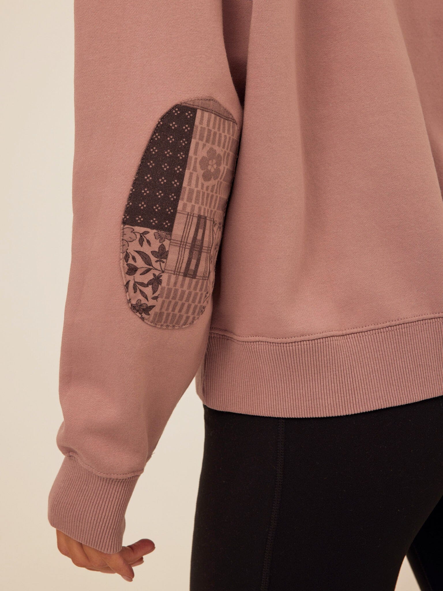 Marcellina Vintage Wash Fleece Hoodie with Patchwork Elbow Details