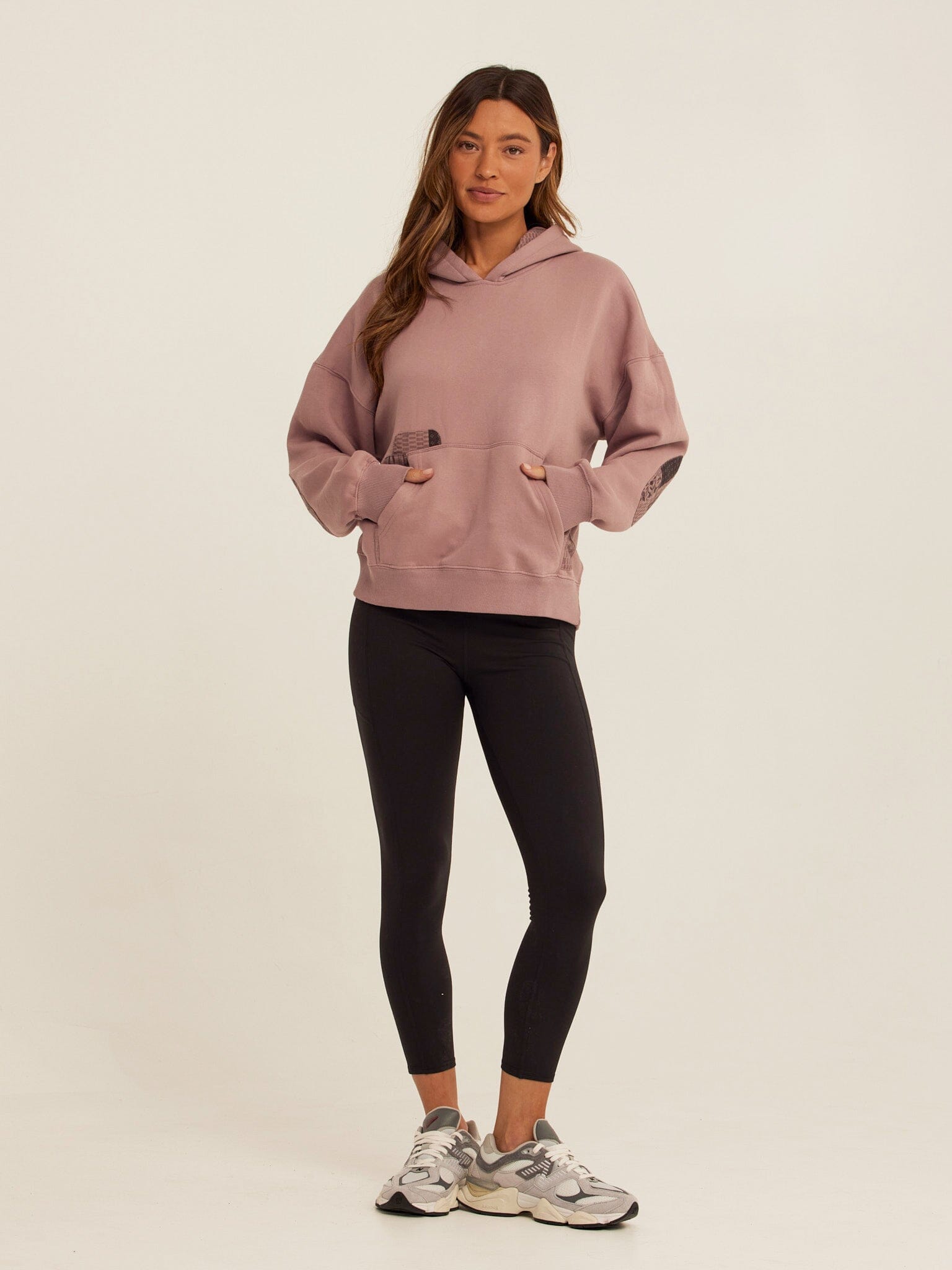Marcellina Vintage Wash Fleece Hoodie with Patchwork Elbow Details