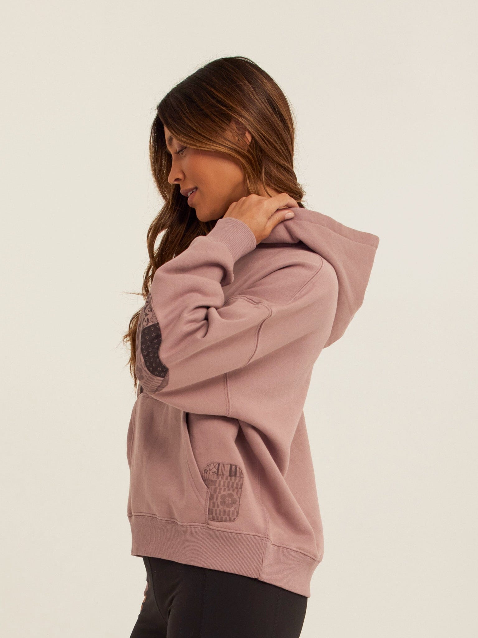 Marcellina Vintage Wash Fleece Hoodie with Patchwork Elbow Details