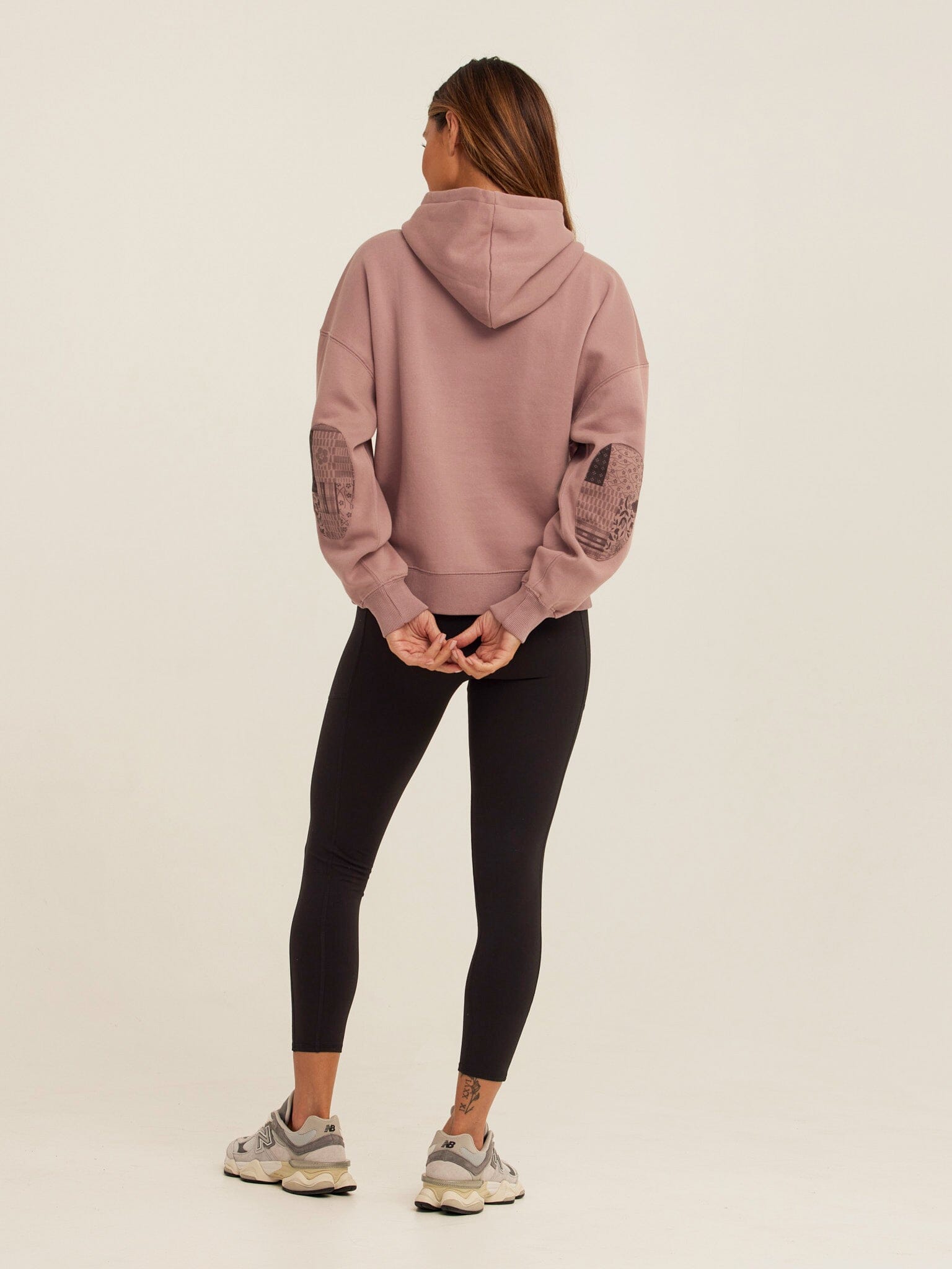 Marcellina Vintage Wash Fleece Hoodie with Patchwork Elbow Details