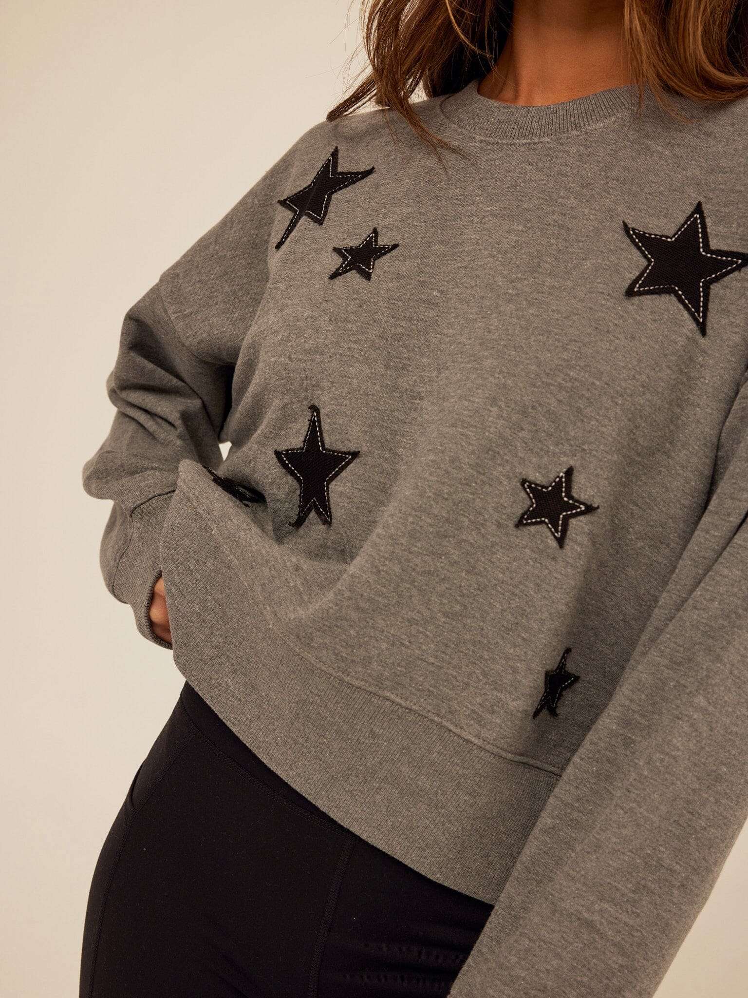 Naia Cotton Blend Terry Patchwork Pullover Sweater for Everyday
