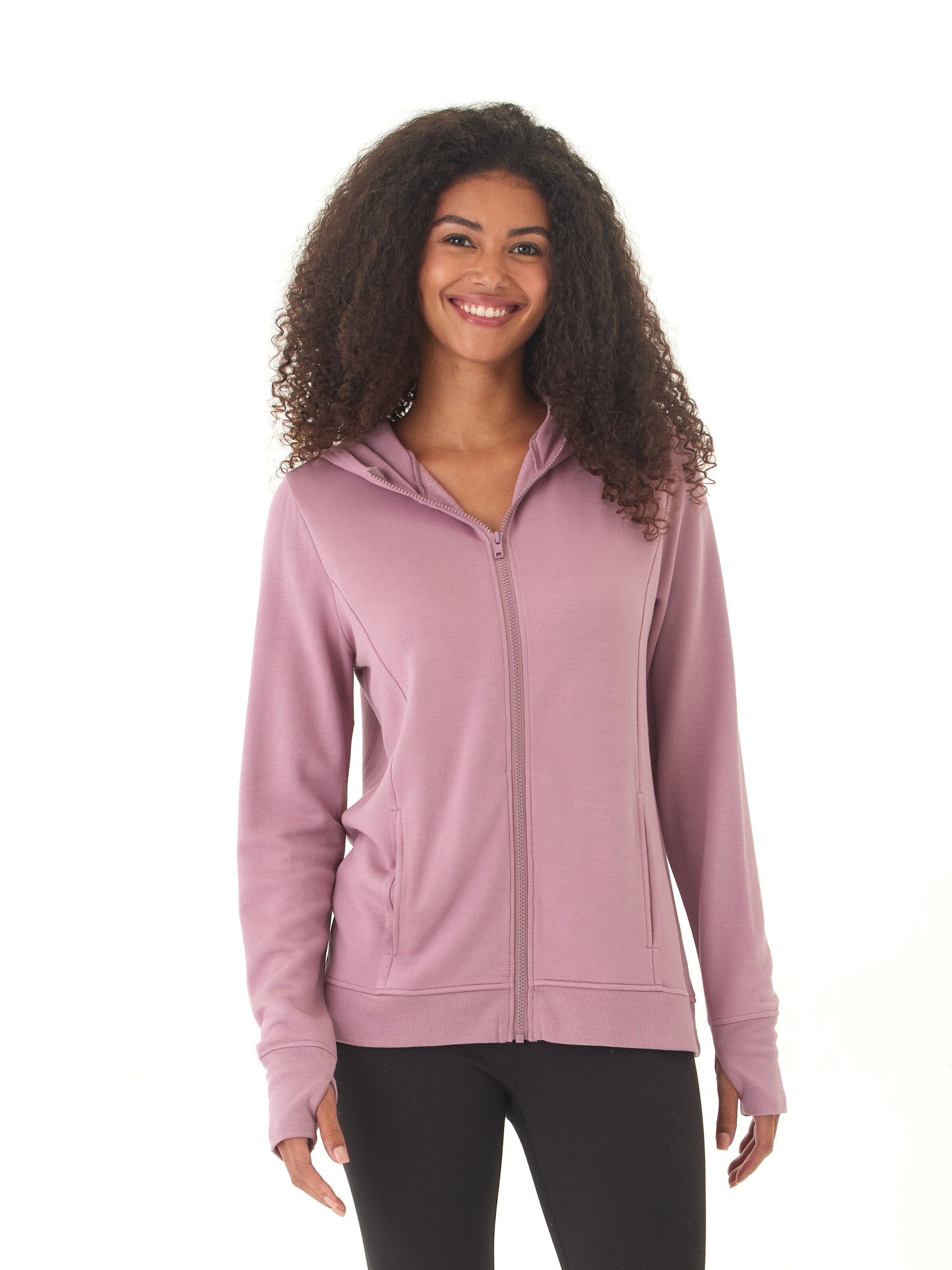 Neyra Feather Fleece Full-Zip Hoodie in Mauve and Dusty Rose