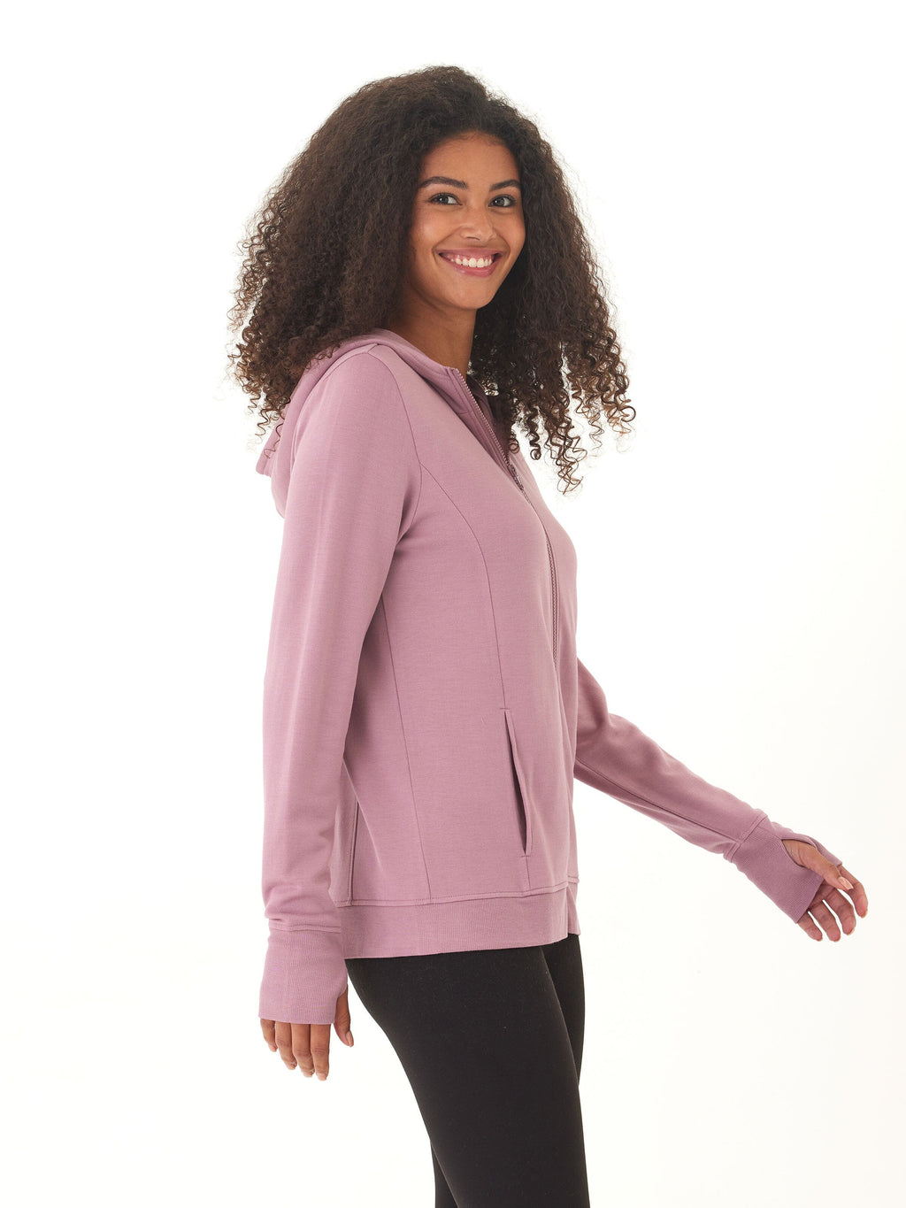 Neyra Feather Fleece Full-Zip Hoodie in Mauve and Dusty Rose