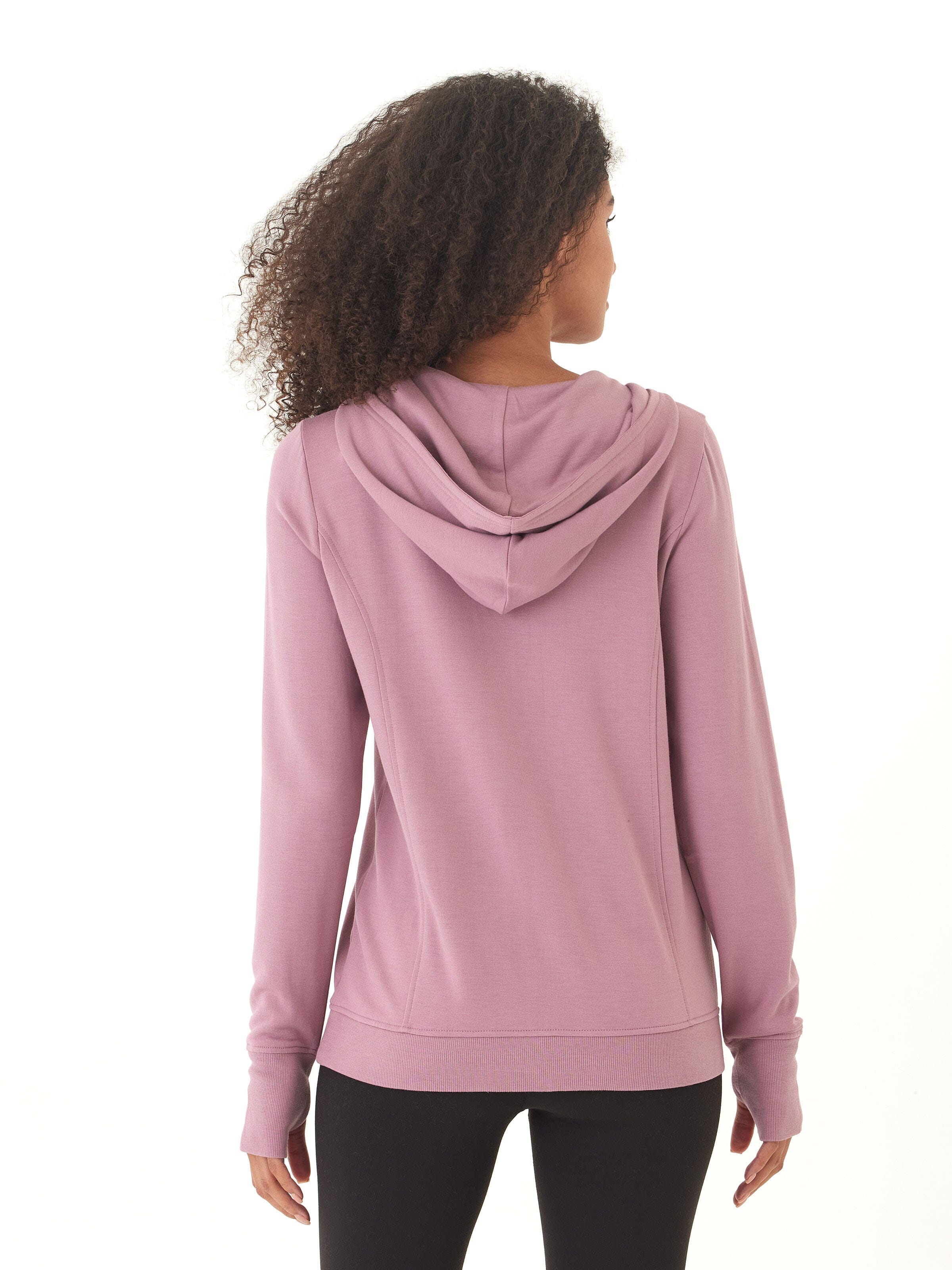Neyra Feather Fleece Full-Zip Hoodie in Mauve and Dusty Rose