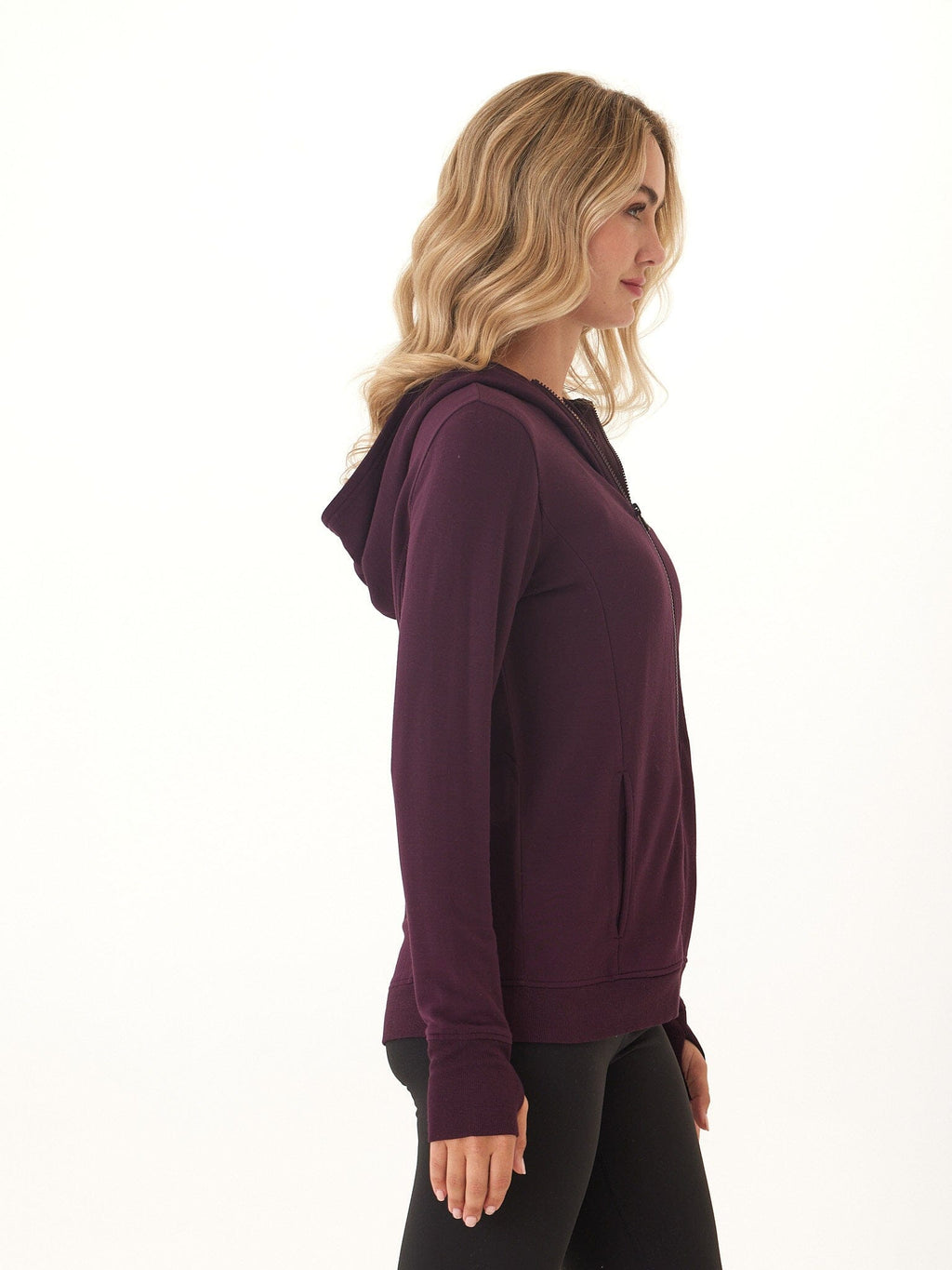 Neyra Feather Fleece Full-Zip Hoodie with Thumbhole Sleeves