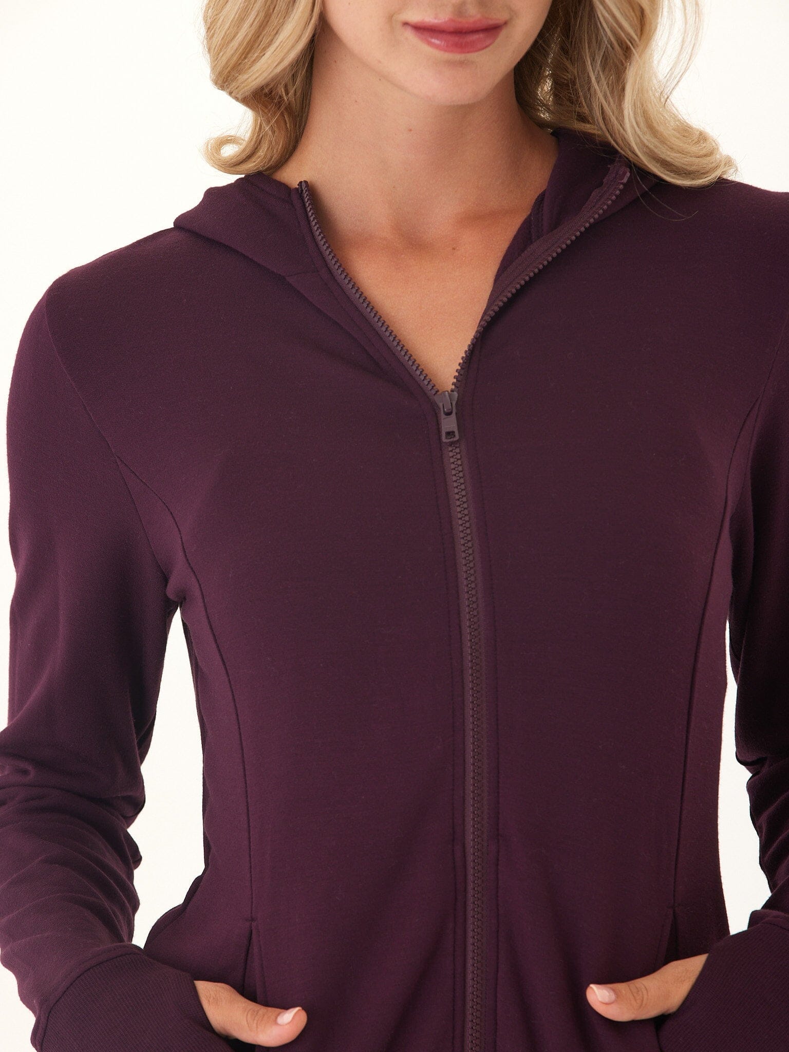 Neyra Feather Fleece Full-Zip Hoodie with Thumbhole Sleeves