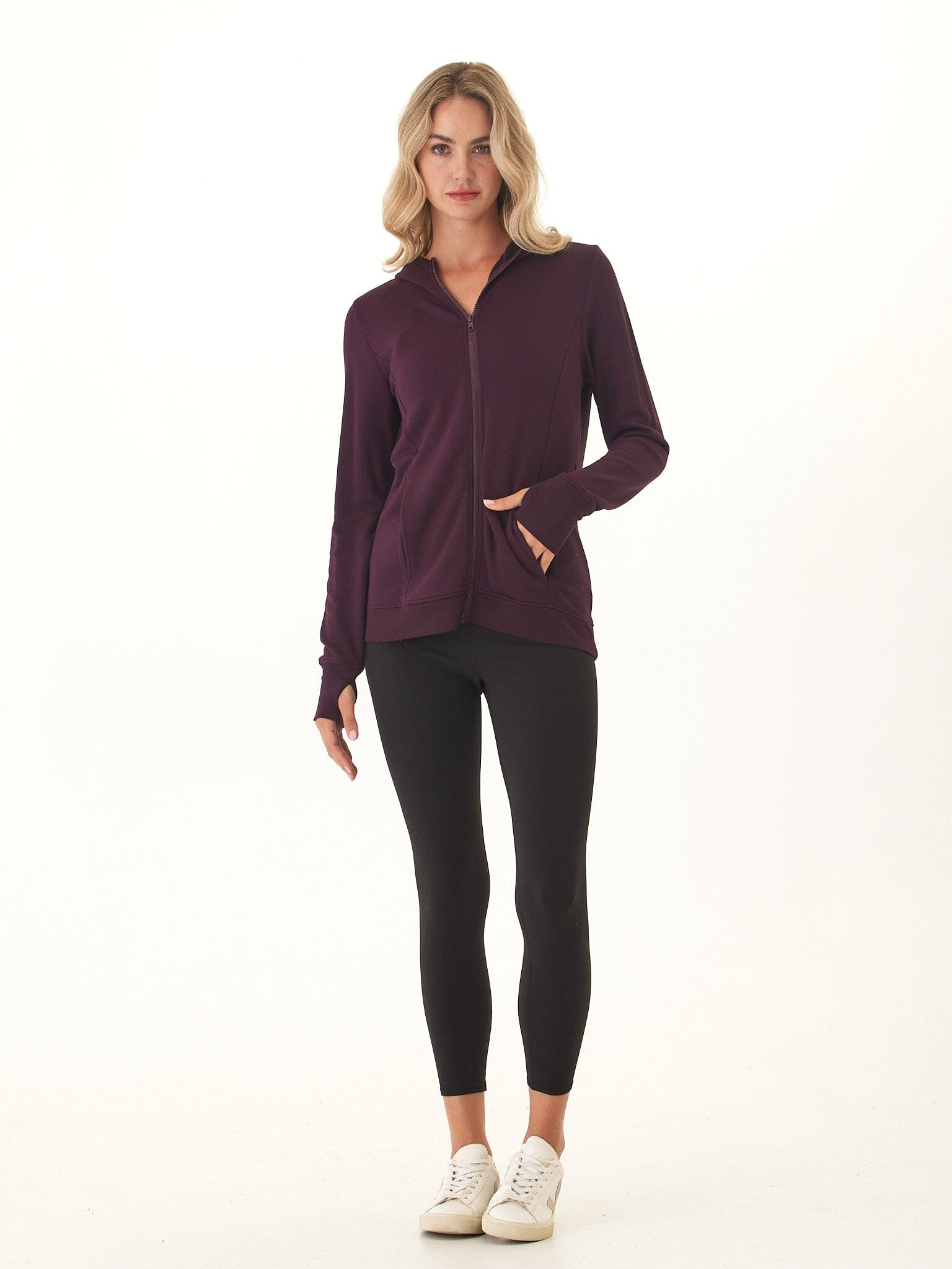 Neyra Feather Fleece Full-Zip Hoodie with Thumbhole Sleeves