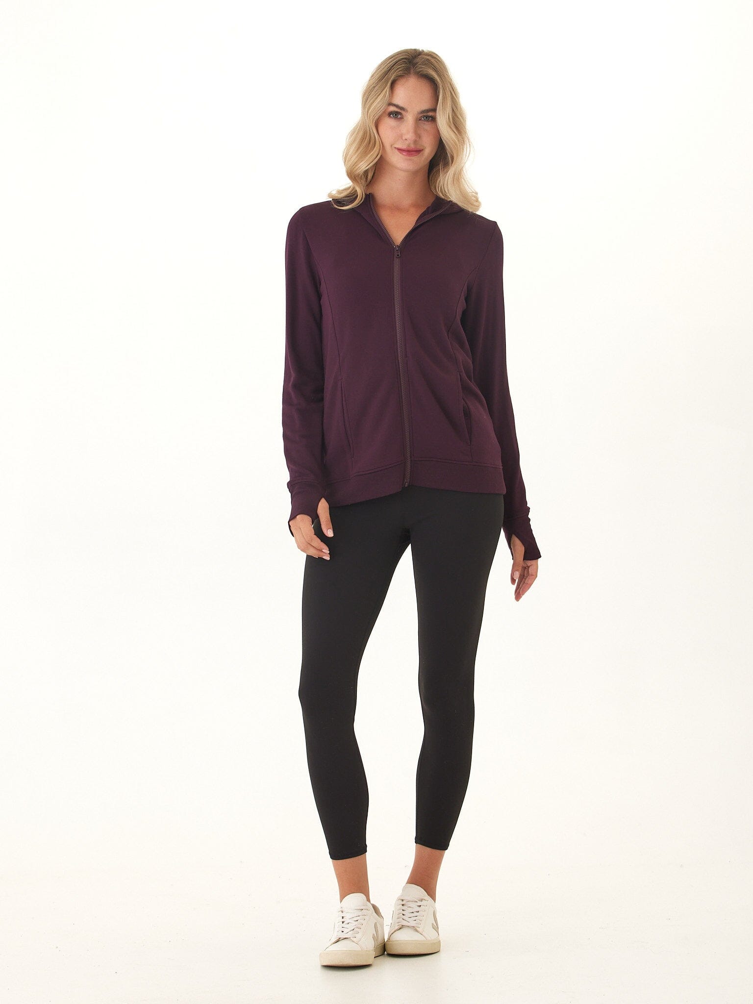 Neyra Feather Fleece Full-Zip Hoodie with Thumbhole Sleeves