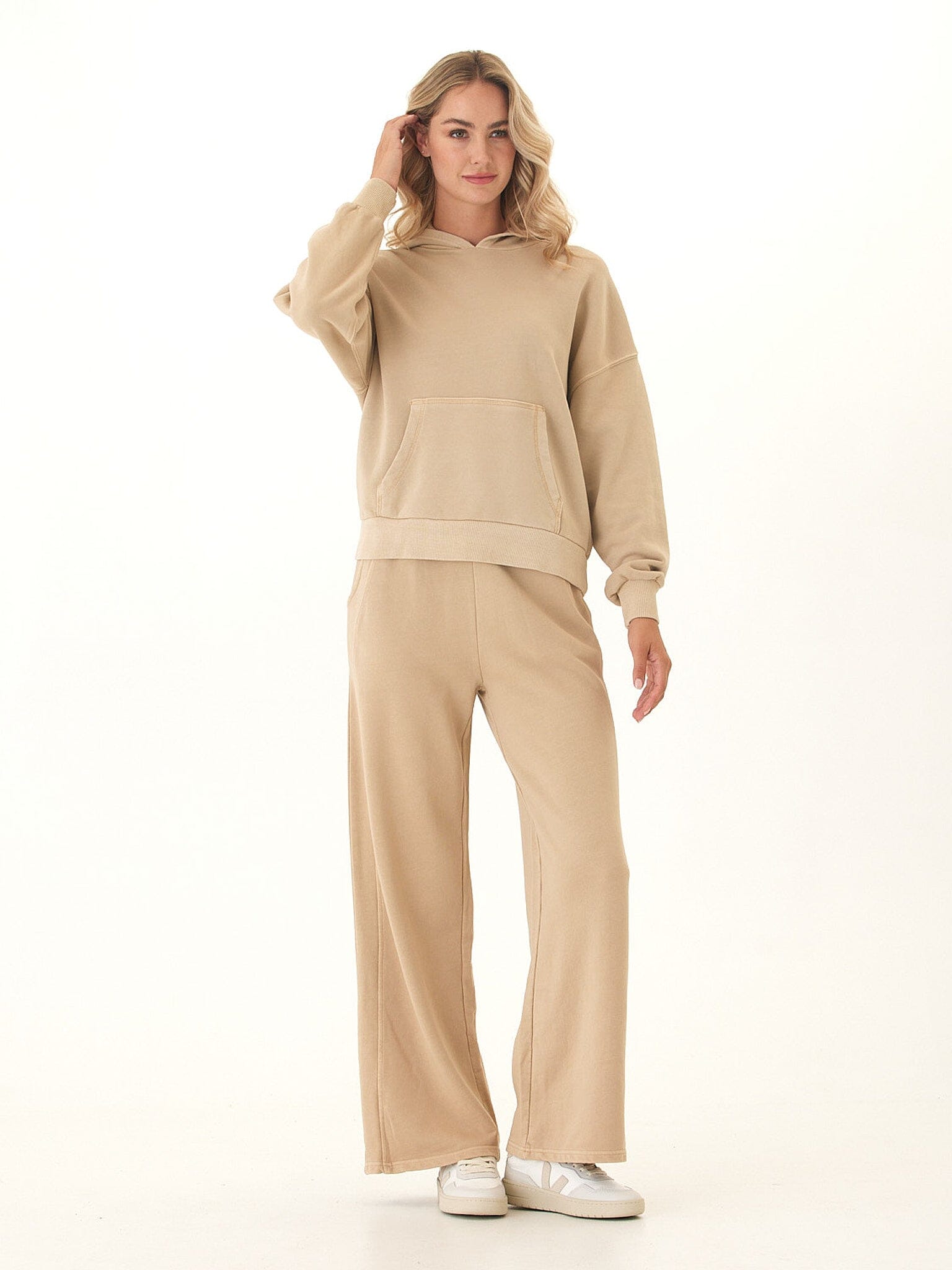 Women's Core Feather Fleece Wide-Leg Sweatpant in Beige and Tan