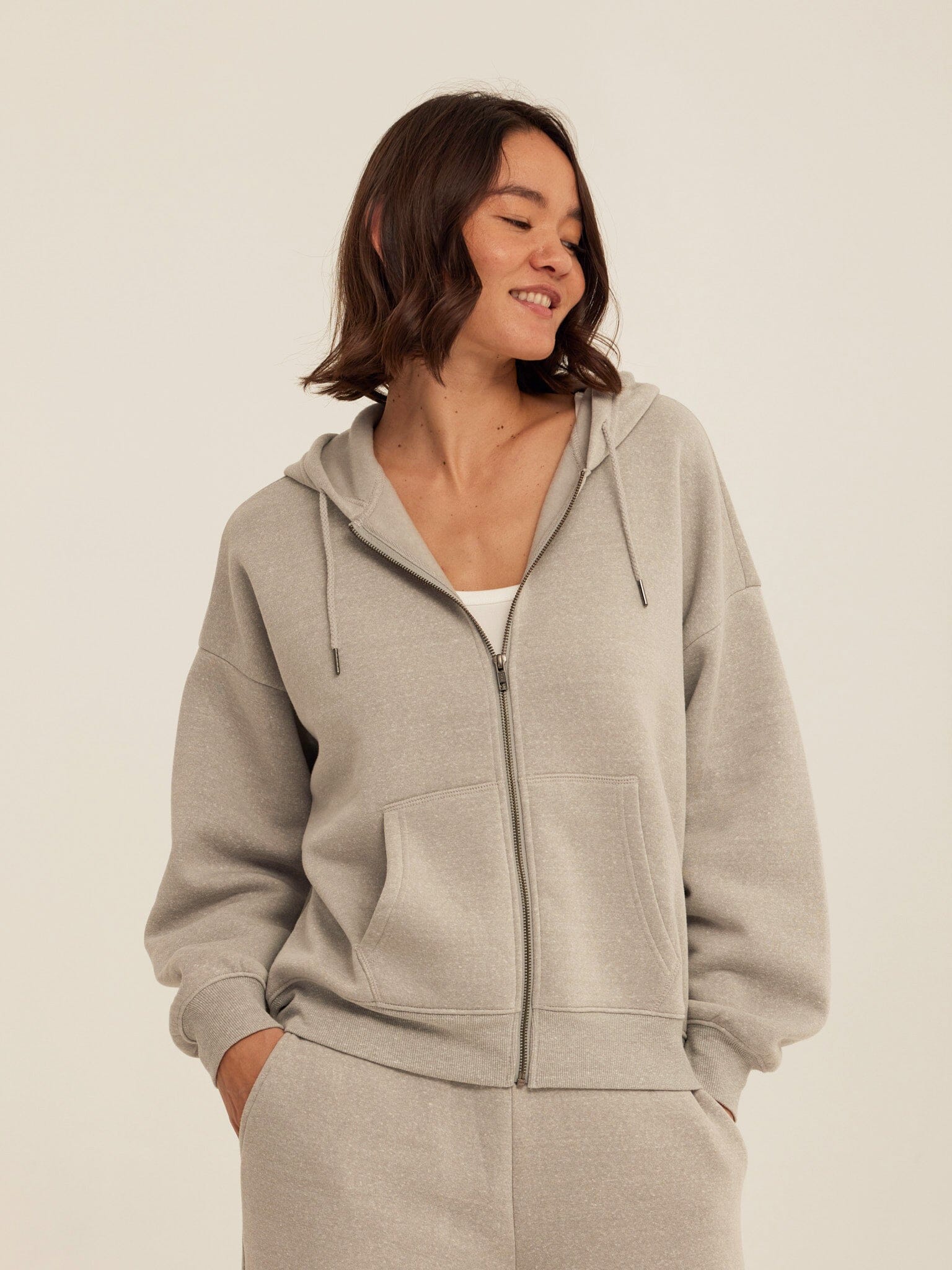 Women's Core Triblend Fleece Zip Sweatshirt in Light Grey