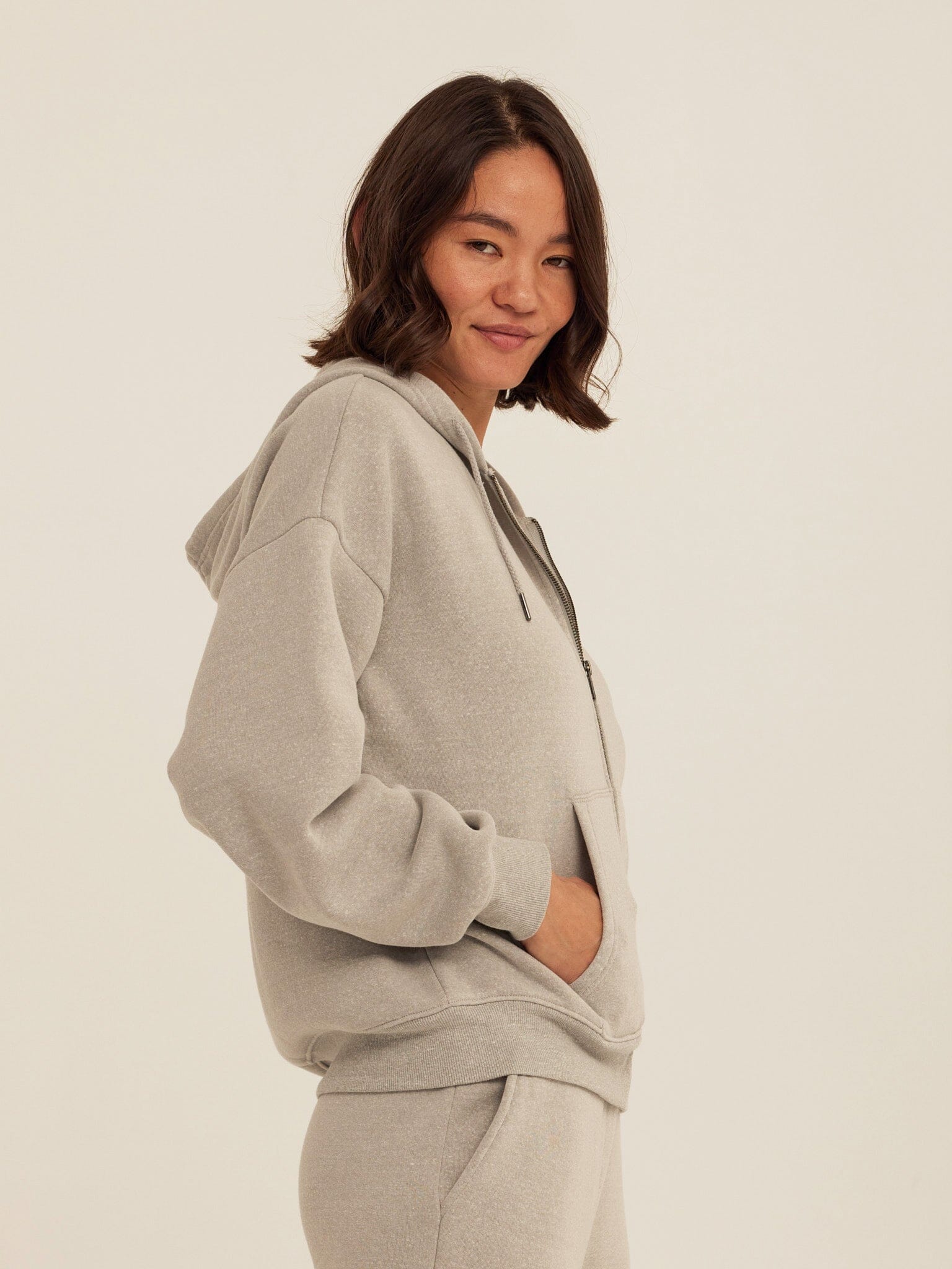 Women's Core Triblend Fleece Zip Sweatshirt in Light Grey
