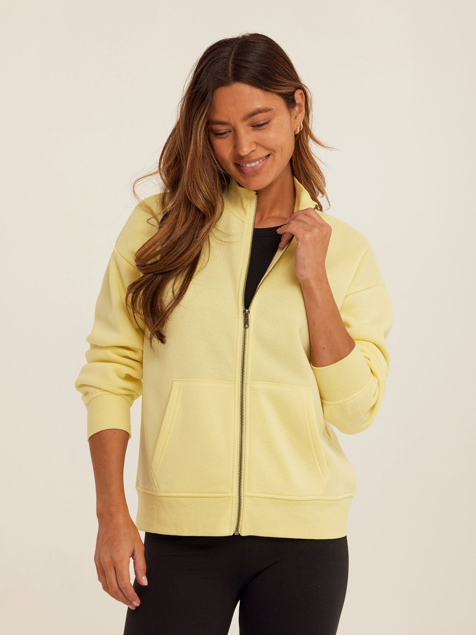 Delacey Triblend Fleece Zip Jacket in Pale Yellow