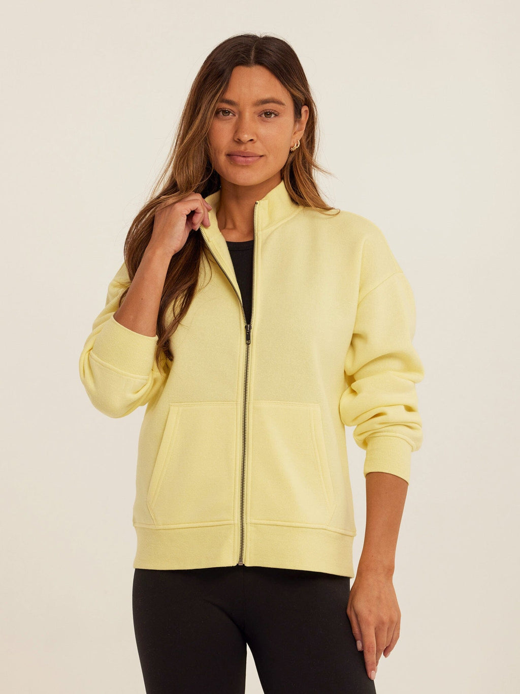 Delacey Triblend Fleece Zip Jacket in Pale Yellow