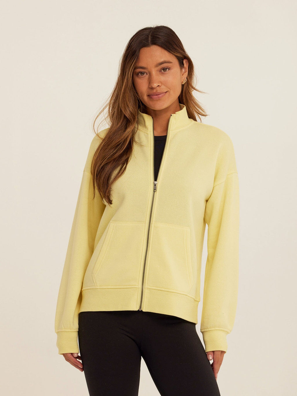 Delacey Triblend Fleece Zip Jacket in Pale Yellow