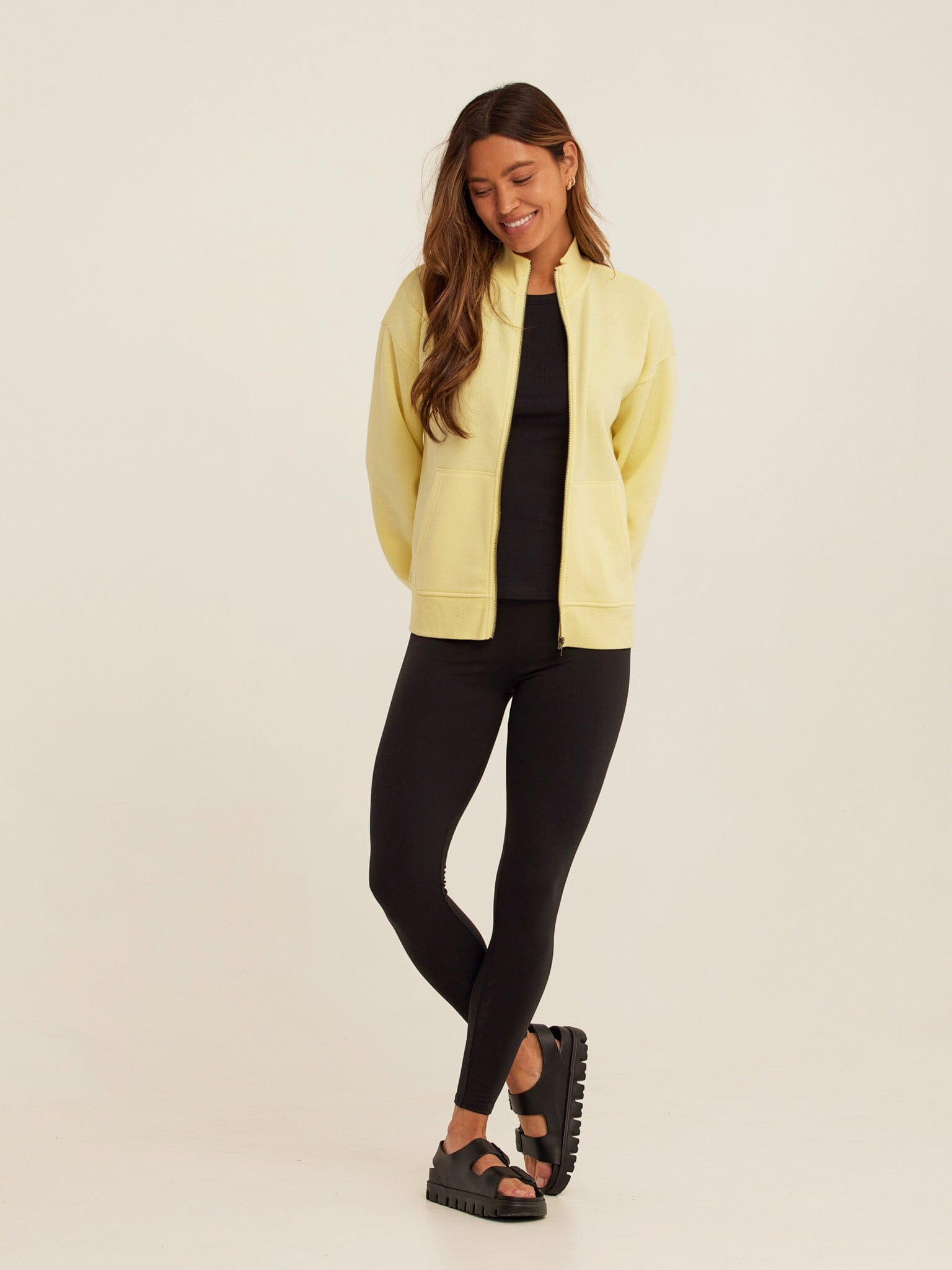 Delacey Triblend Fleece Zip Jacket in Pale Yellow