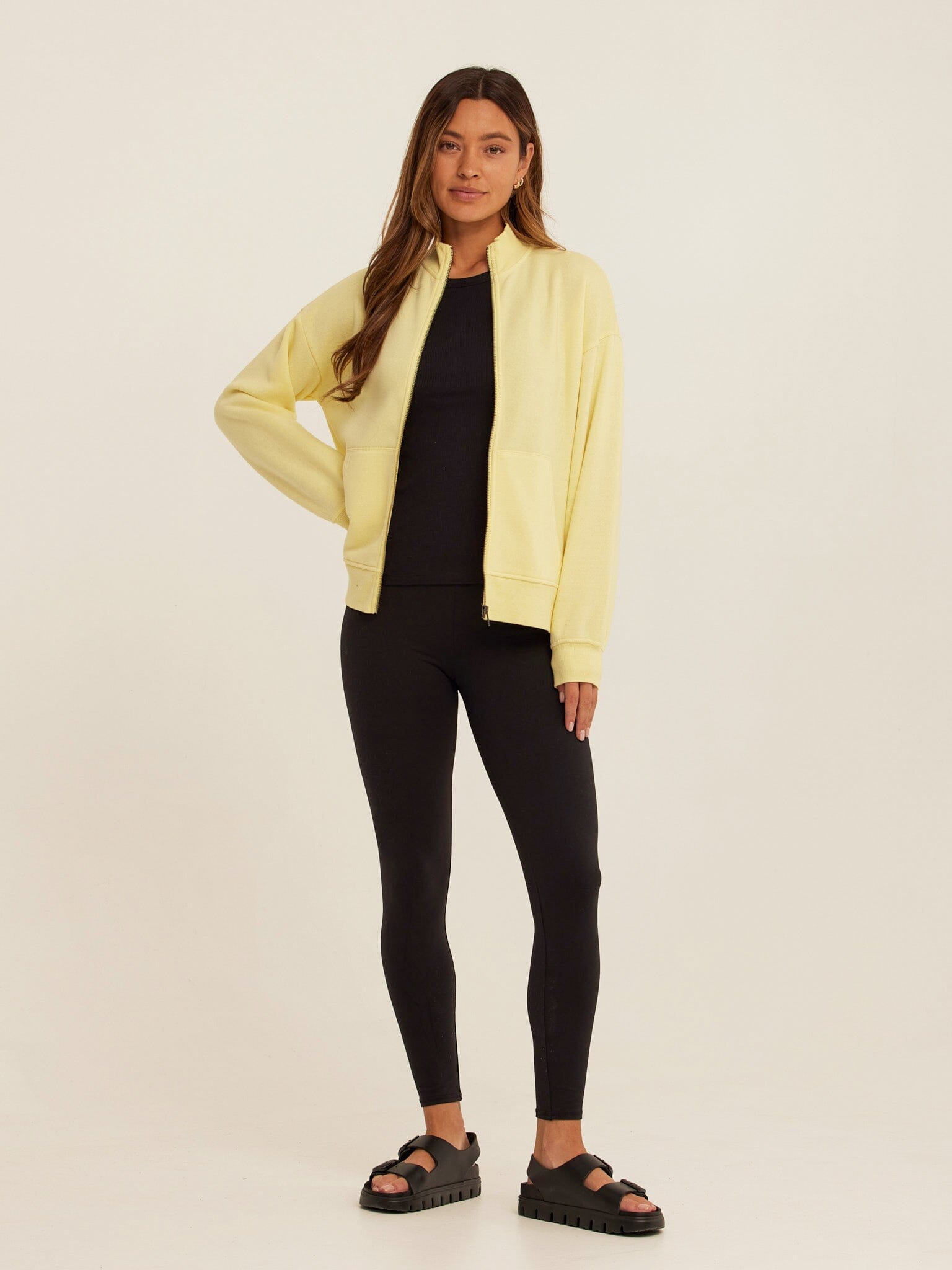 Delacey Triblend Fleece Zip Jacket in Pale Yellow