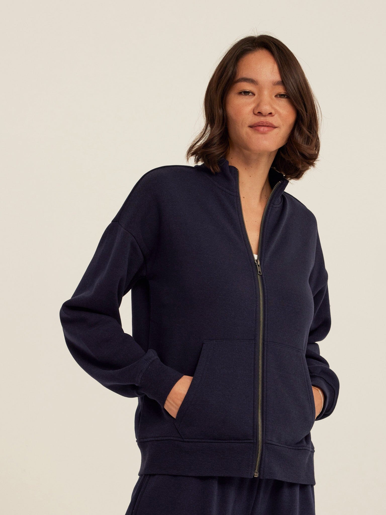 Delacey Women's Triblend Fleece Zip Jacket in Navy Blue
