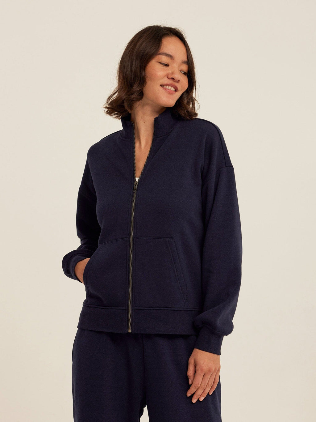 Delacey Women's Triblend Fleece Zip Jacket in Navy Blue