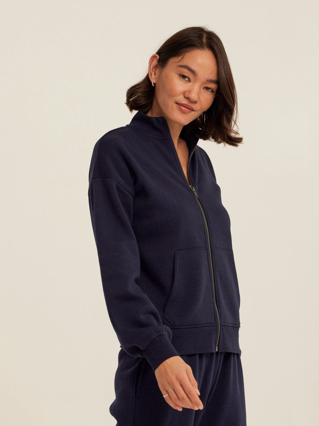 Delacey Women's Triblend Fleece Zip Jacket in Navy Blue