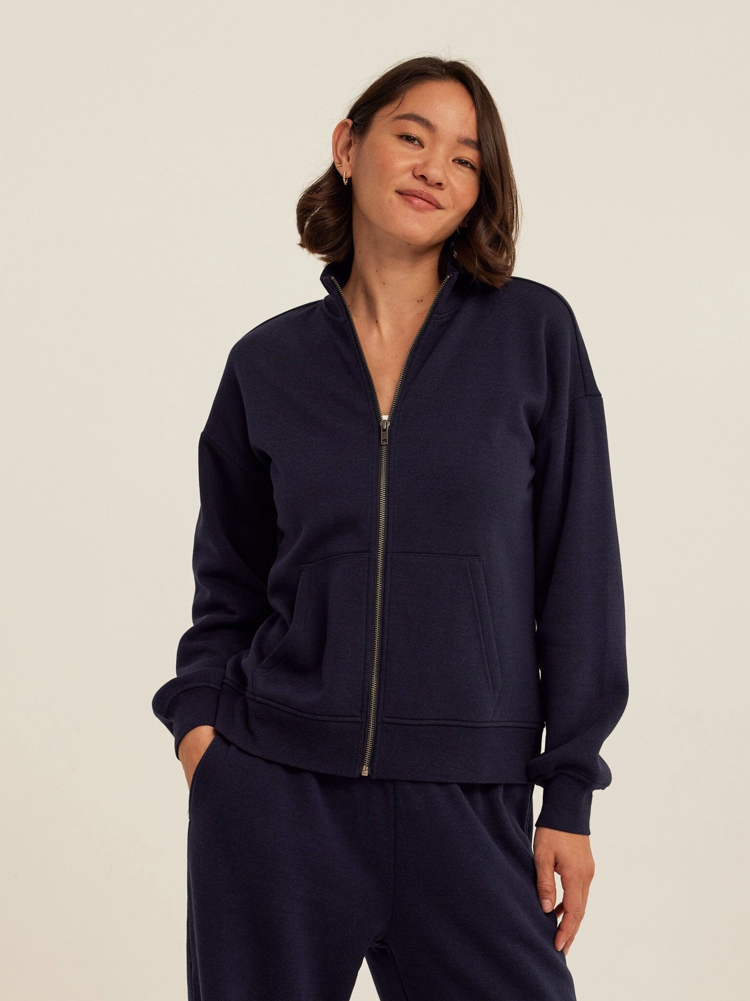 Delacey Women's Triblend Fleece Zip Jacket in Navy Blue