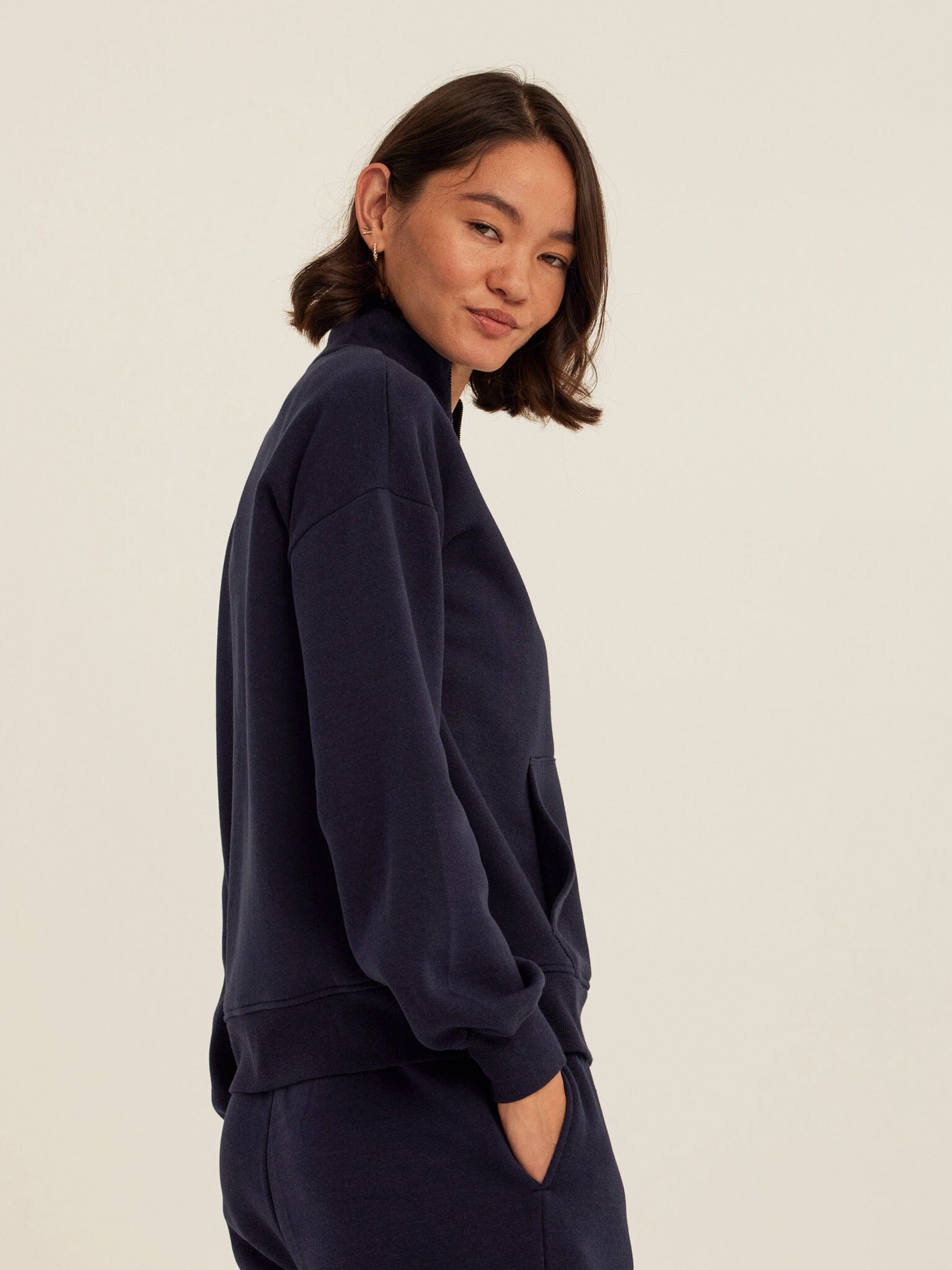 Delacey Women's Triblend Fleece Zip Jacket in Navy Blue