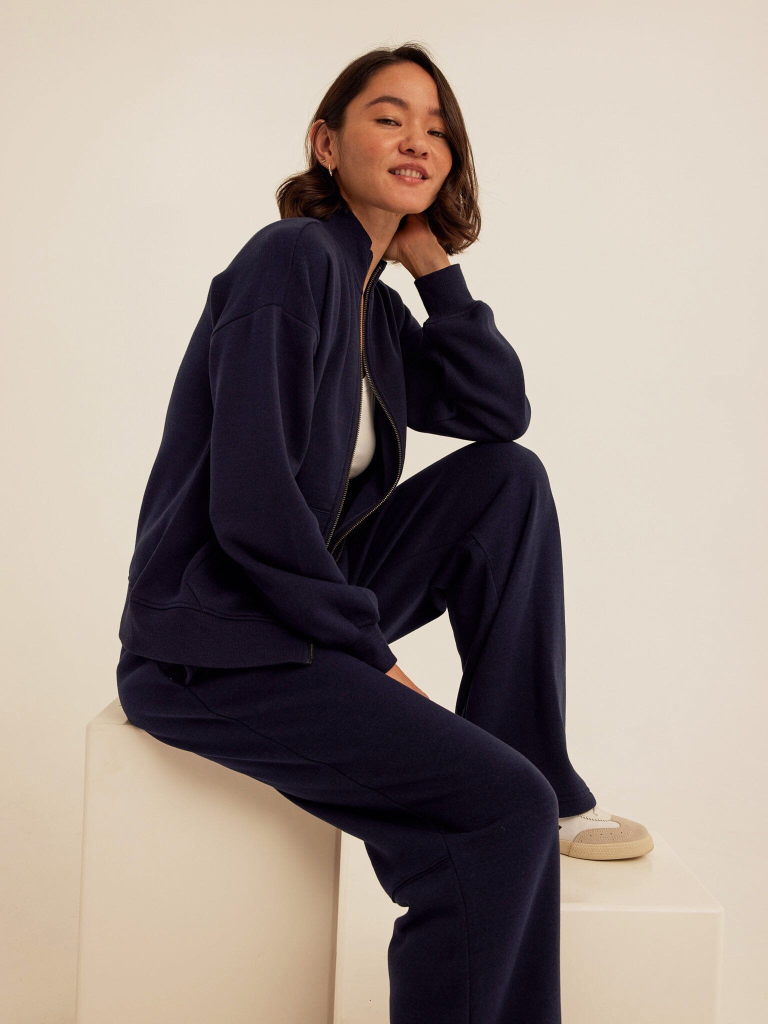 Delacey Women's Triblend Fleece Zip Jacket in Navy Blue