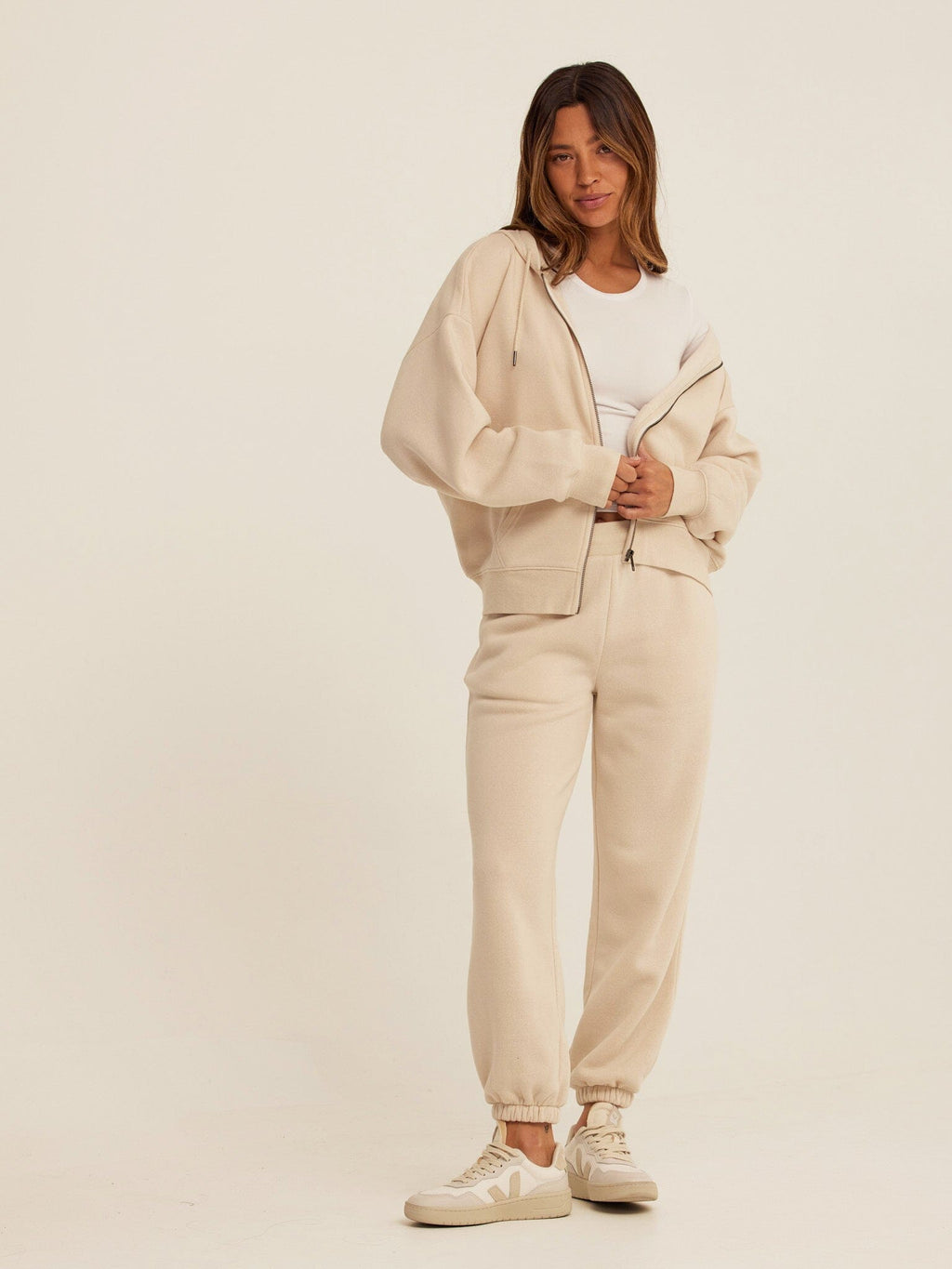 Core Triblend Fleece Zip Sweatshirt in Beige and Cream