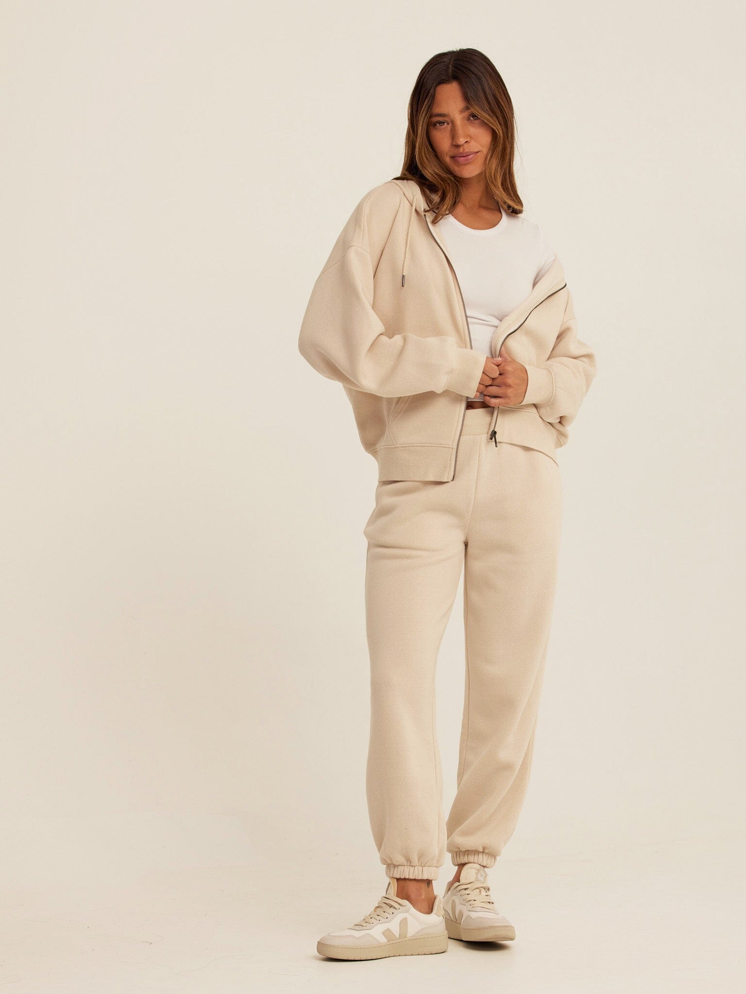Core Triblend Fleece Zip Sweatshirt in Beige and Cream