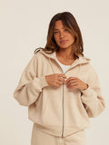 Core Triblend Fleece Zip Sweatshirt in cream and beige knit
