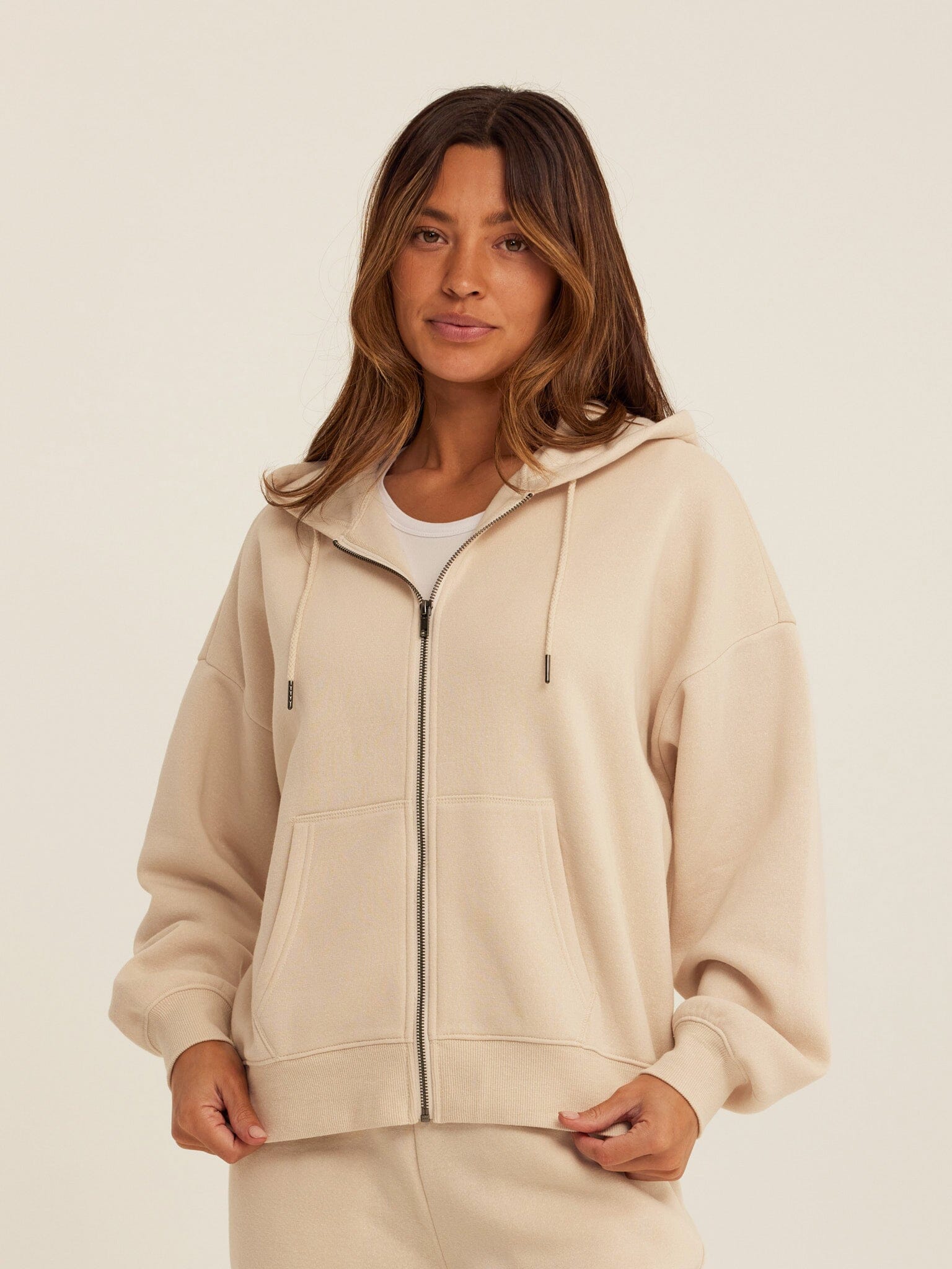 Core Triblend Fleece Zip Sweatshirt in Beige and Cream
