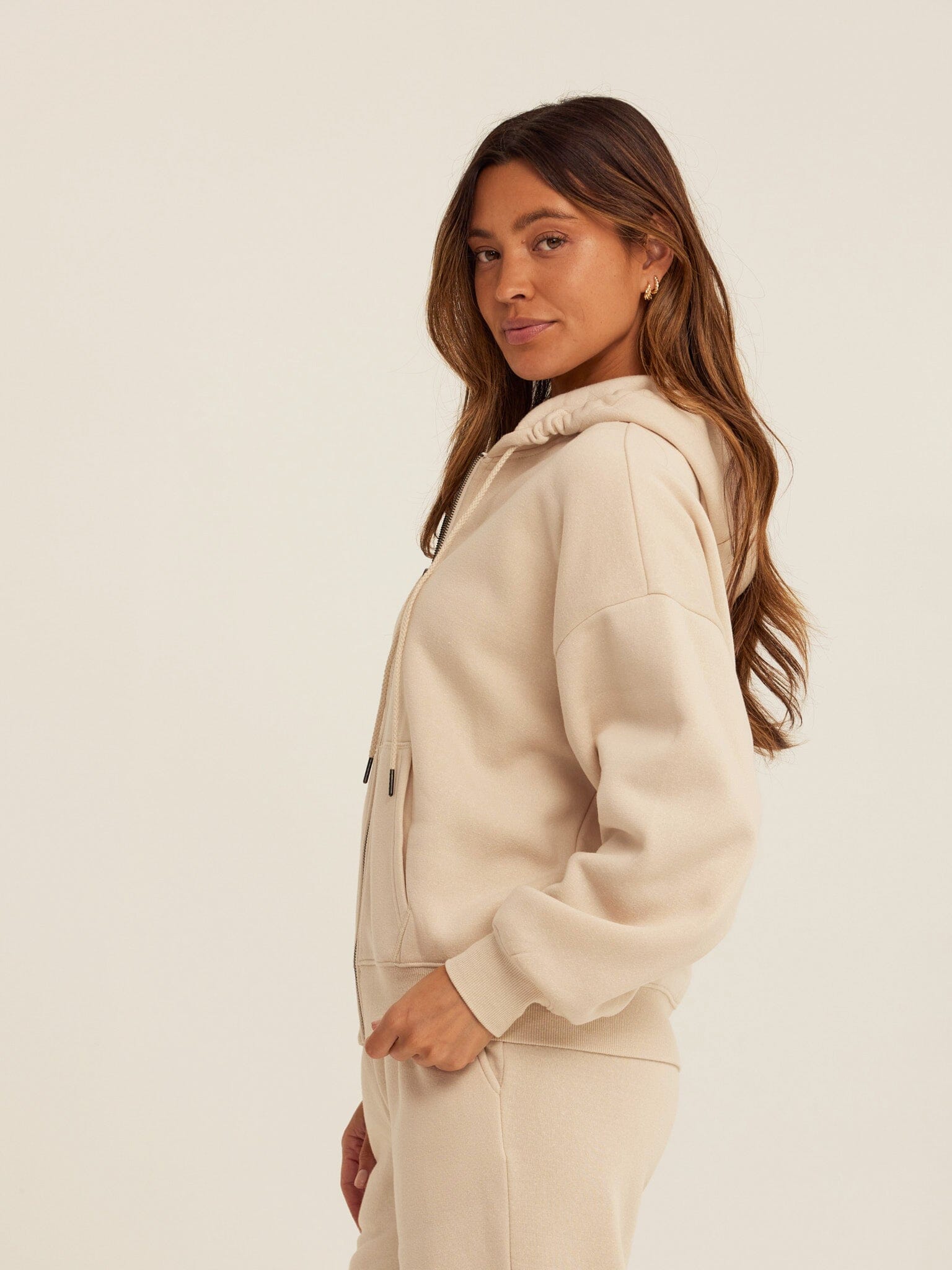 Core Triblend Fleece Zip Sweatshirt in Beige and Cream