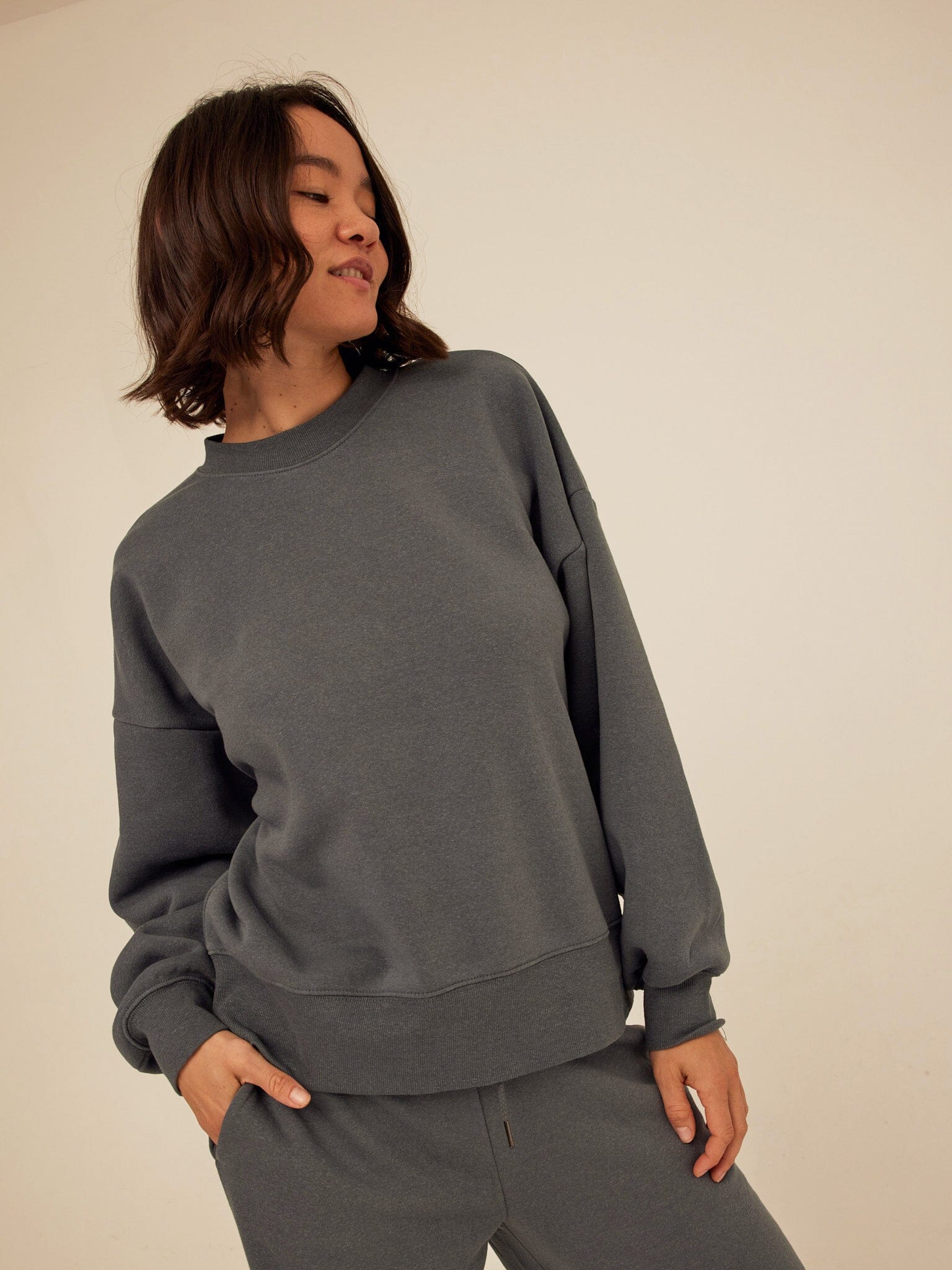 Core Triblend Fleece Crew Neck Sweatshirt in Charcoal Grey